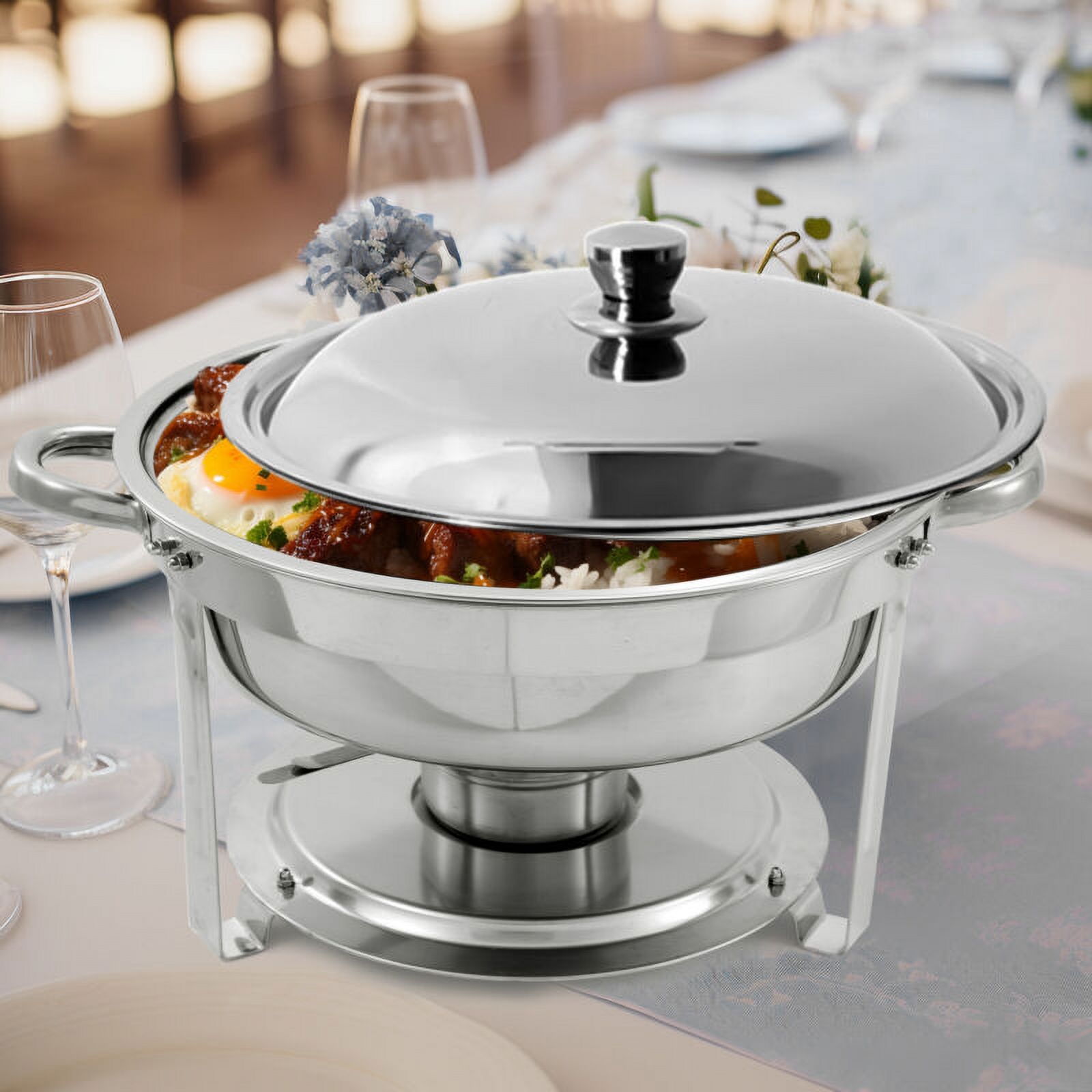 JSTUOKE Chafing Dish Set 10 Pack,2 Full Pan+4 1/3 Pan Rectangular 8QT +4 Round 5QT for Catering Party Festival