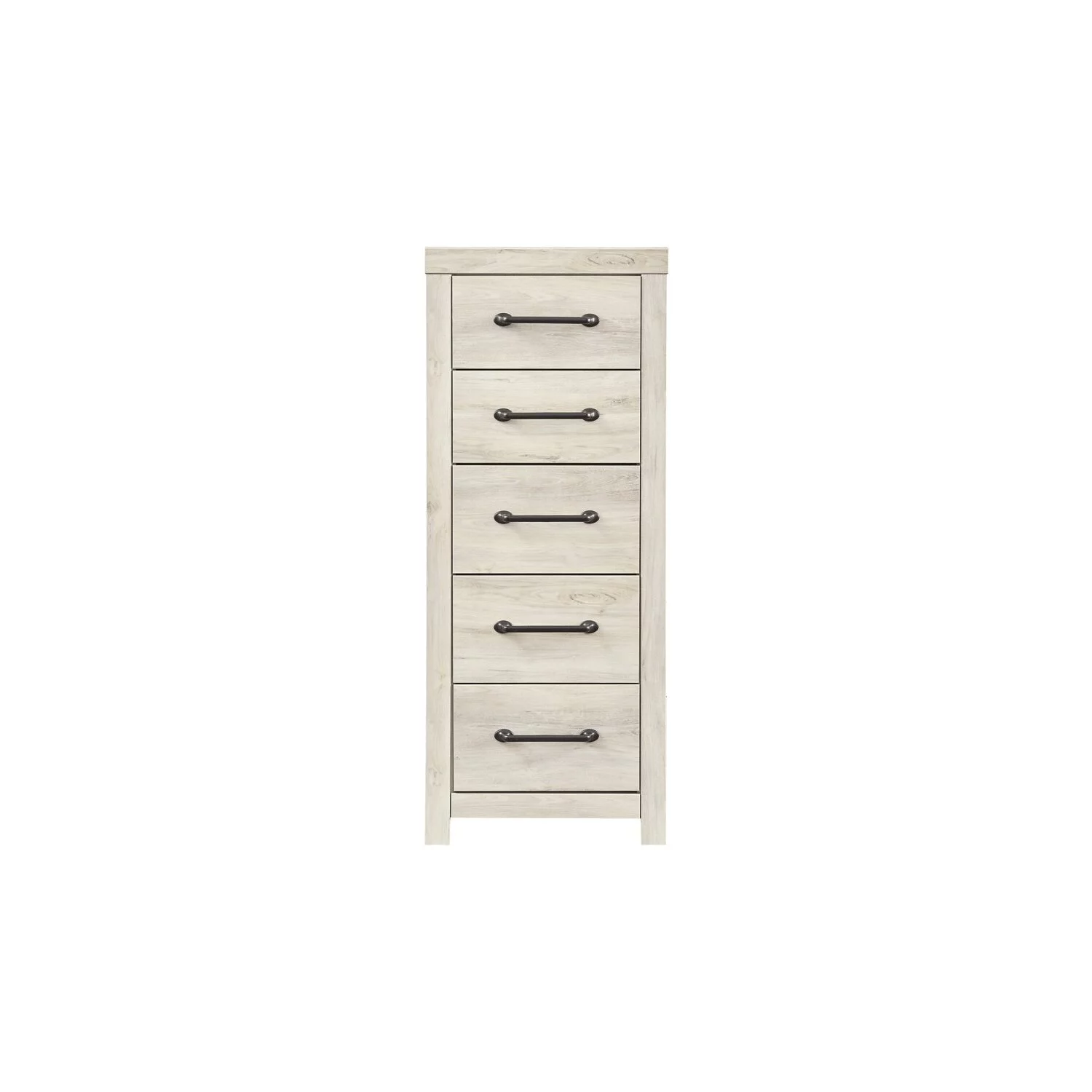 Grained 5 Drawer Wooden Chest with Bar Pull Handles, Distressed White