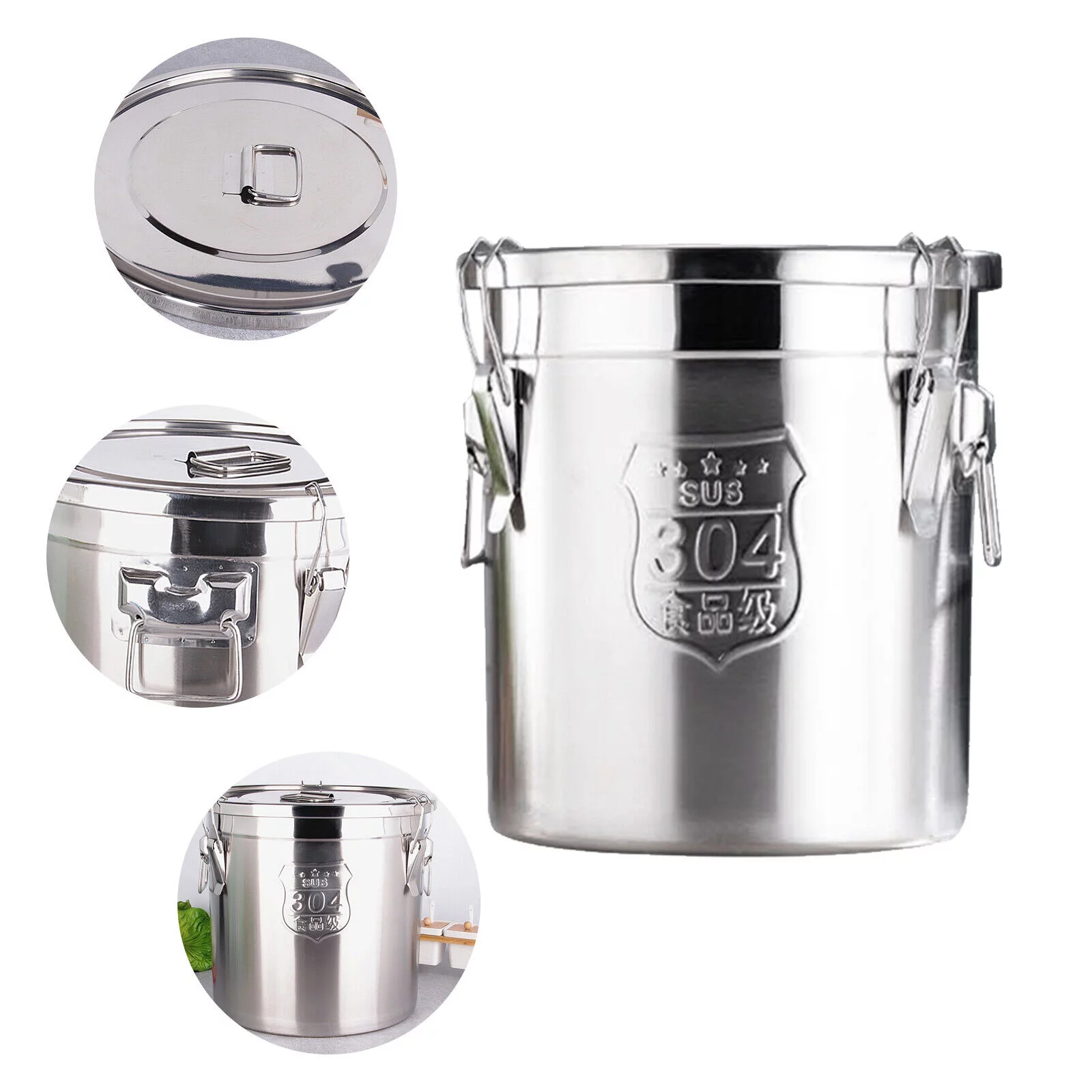 Silver 6L Household Stainless Food Barrel Bucket Dry Food Storage Container with Lid