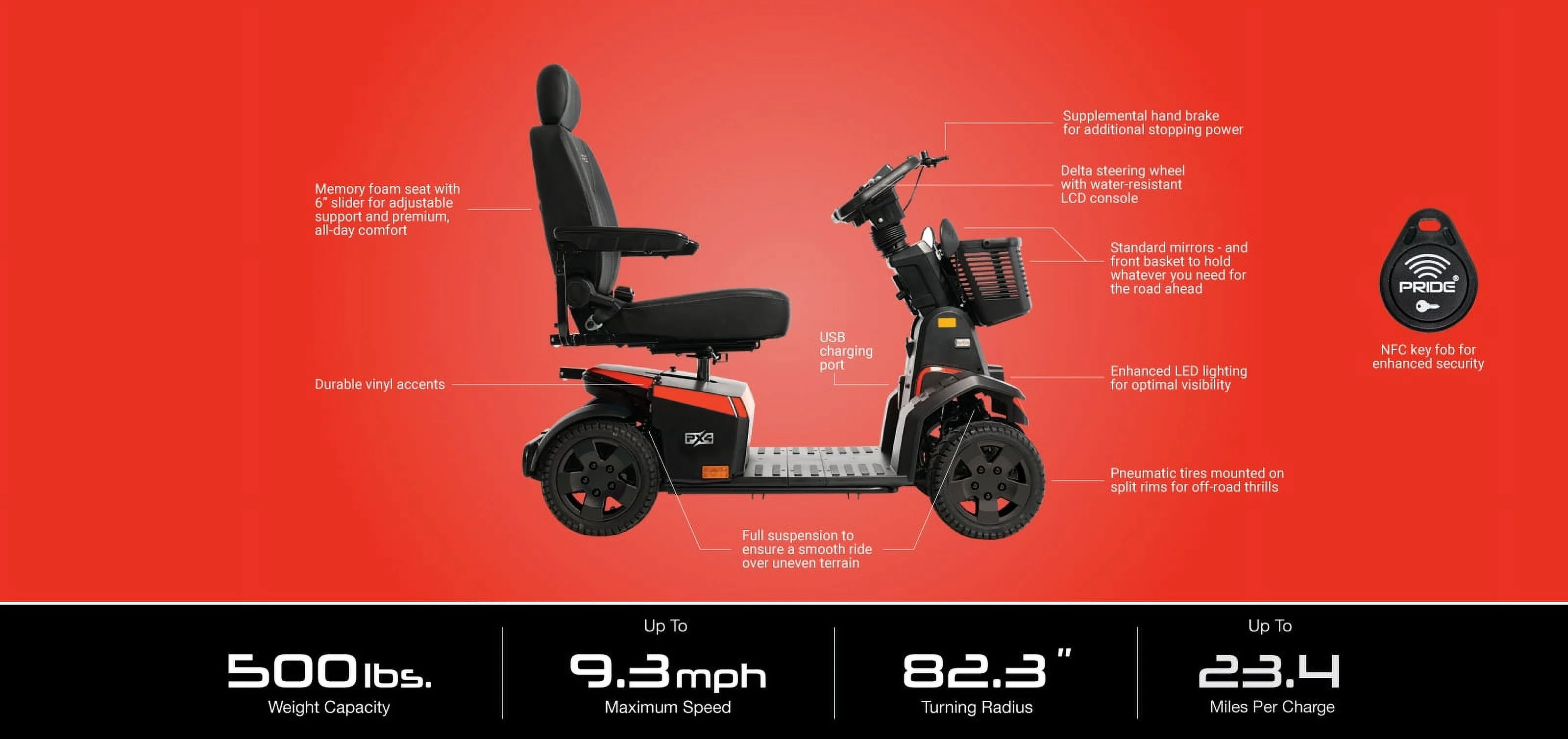 Pride Mobility PX4 500 LB. Weight Capacity Super Heavy Duty Mobility Scooter, with 5-Year Extended Warranty