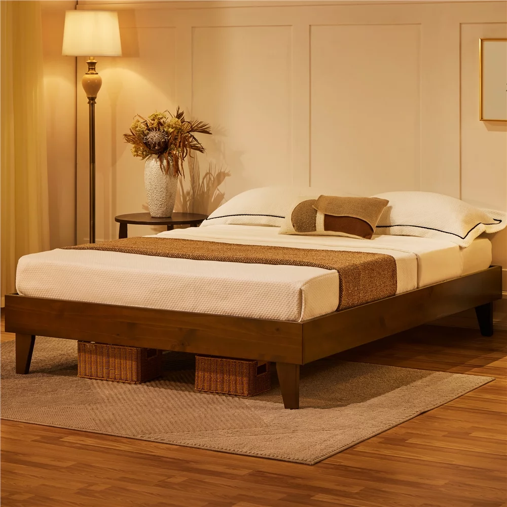 Yaheetech Platform Bed Frame with Wooden Slats,No Box Spring Needed,Full,Smoked Walnut