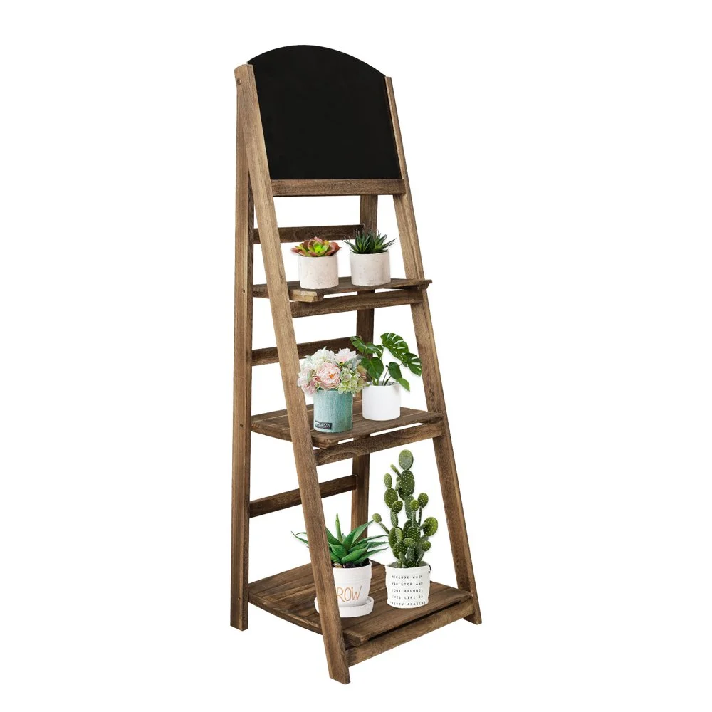 leecrd Wooden 4-Tier Ladder Shelf Foldable Bookshelf Plant Stand Display Shelf  Black