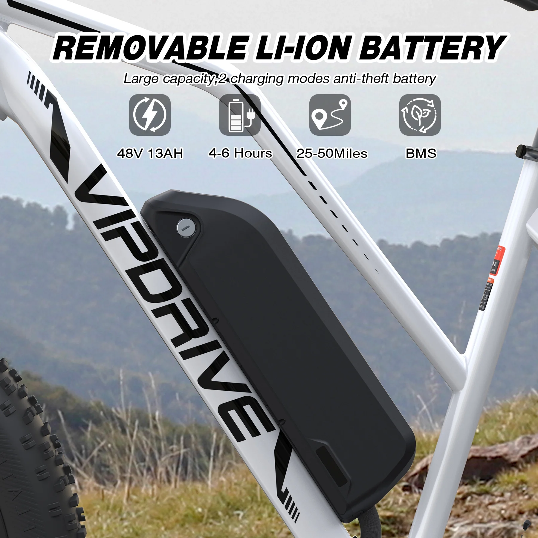 VIPDRIVE Electric Bike for Adults with 750W/500W Motor, 48V 15AH Samsung Cells Battery, 26