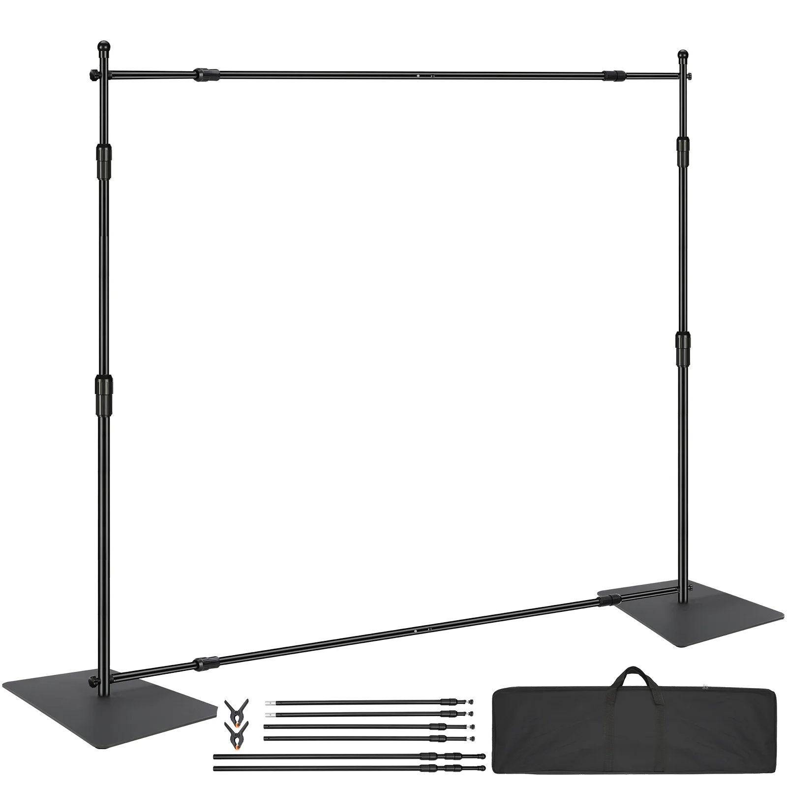 The SKYSHALO Pipe and Drape Kit comes with a heavy-duty backdrop stand, featuring a carbon steel base measuring 10x10 feet.