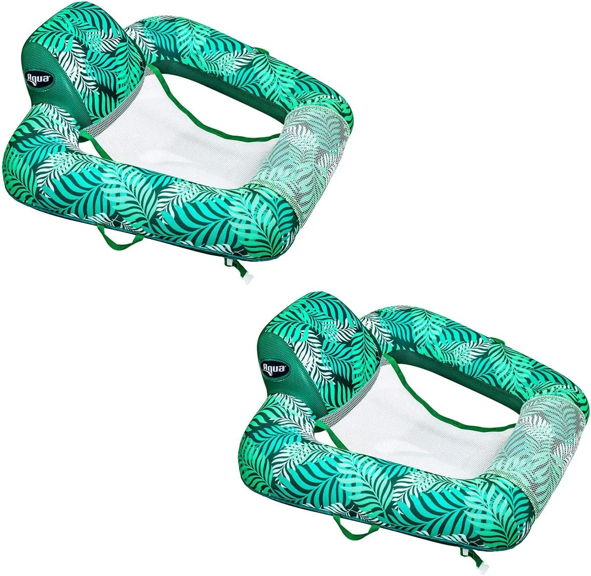 Zero Gravity Inflatable Outdoor Indoor 250 Pounds Weight Capacity Swimming Pool Chair Hammock Lounge Float, Teal Fern Leaf Green, 2 Pack