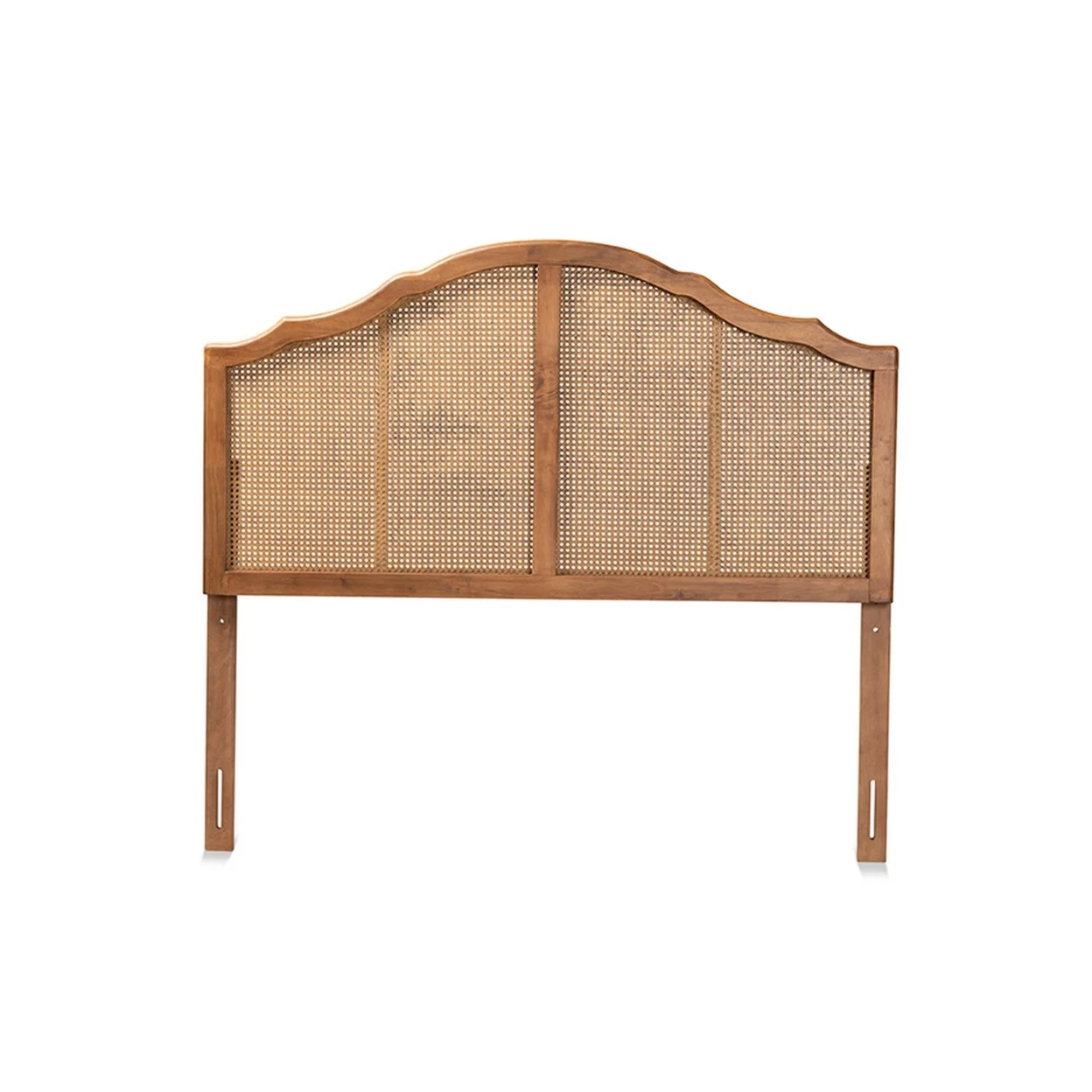Traditional Ash Walnut Finished Wood and Synthetic Rattan Queen Size Arched Headboard, Ash Walnut