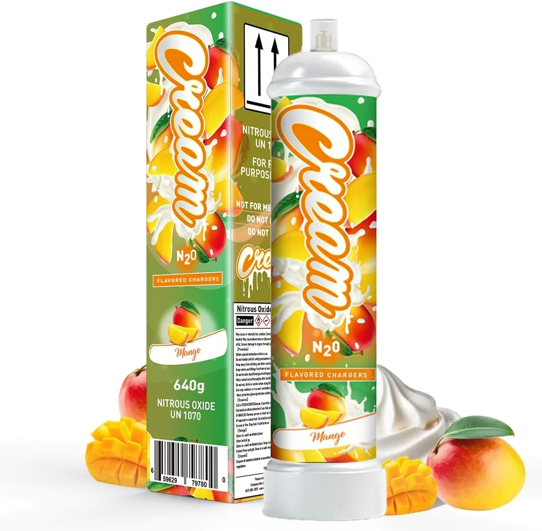 CREAM N2O Nitrous Oxide Whipped Cream Charger (Mango, 1pc, 640g 1.1L) - Nitrous Tank Whip Cream Charger, Nitrous Oxide Canister, N20 Whipped Cream Chargers, Whip It NO2 Cartridges, Nitrous Oxide Tank