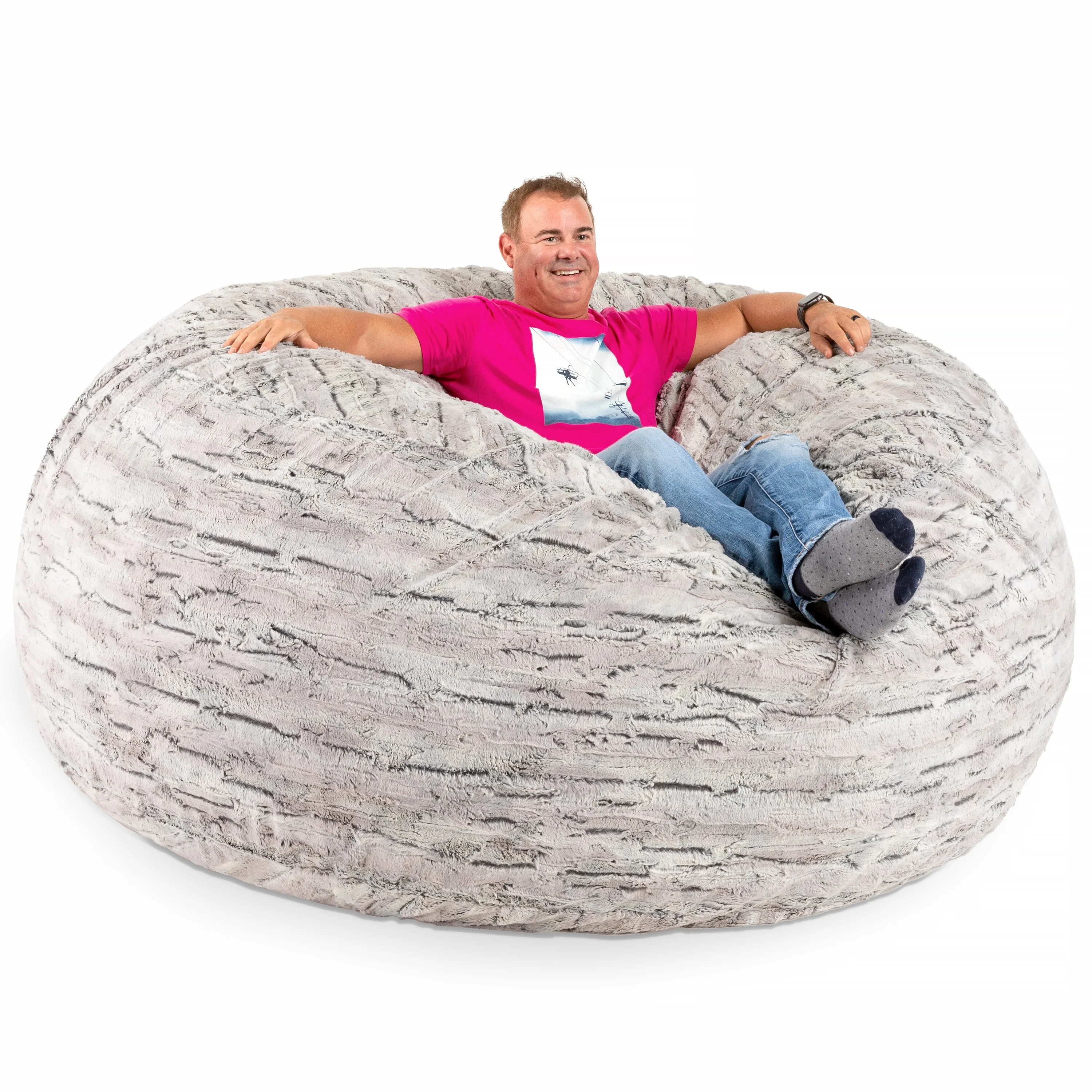 Jaxx  Gigantic Mega Saxx Bean Bag Chair and Lounger For Adults Luxe Faux Fox Fur - Silver Fox Jumbo