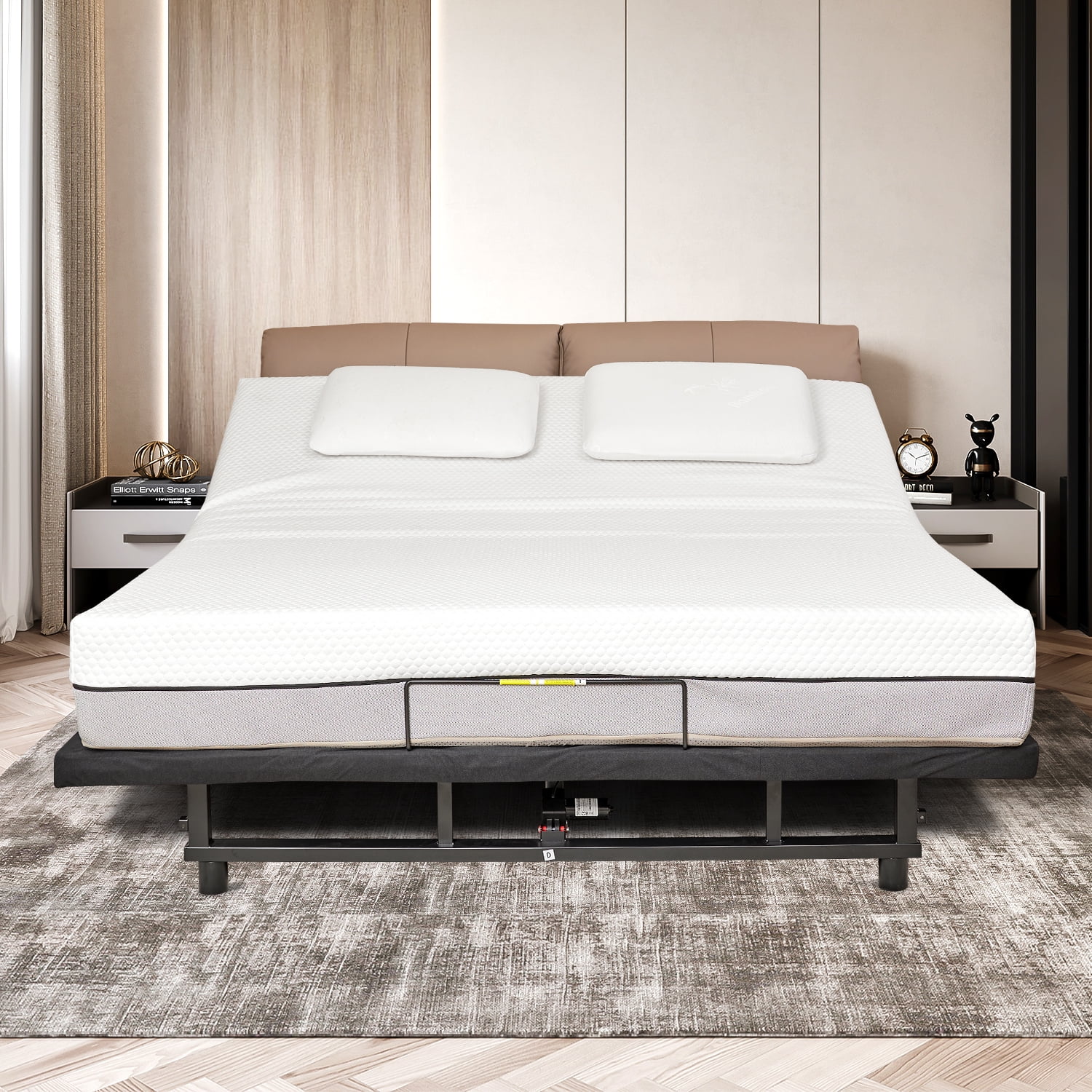 CQSXDA Full Size Electric Adjustable Bed Base, Ergonomic Upholsterede Bed Frame with Upgraded Motors and Remote Control, Independent Head & Foot Incline, Powerful Quiet Motor, Easy Assembly
