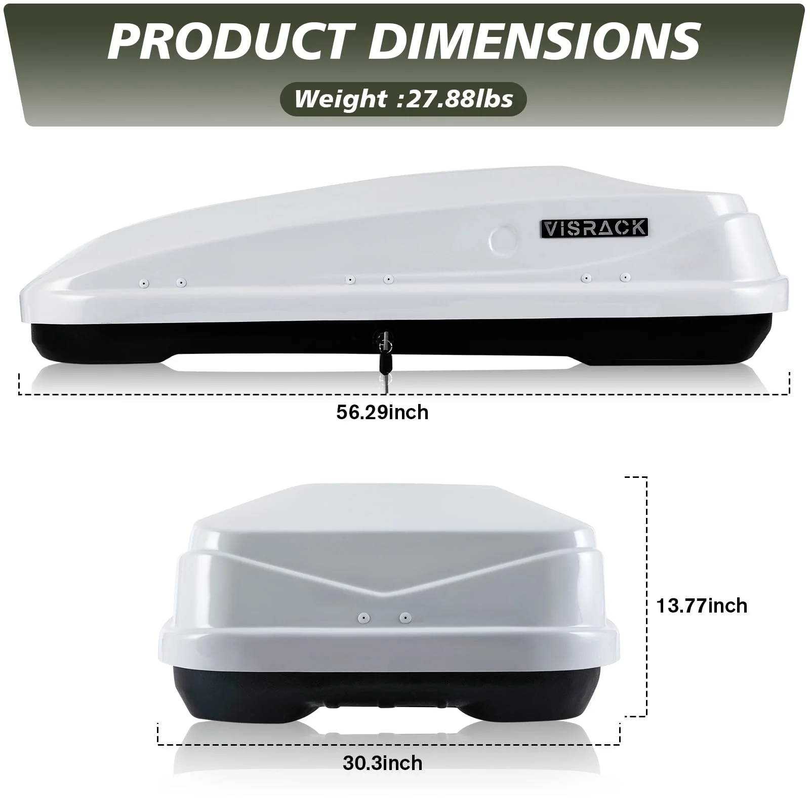 Gxcevsou  Rooftop Cargo Carrier Box, Heavy Duty Hard Shell Roof with Security Keys, Waterproof Rooftop Cargo Box, 56 (L) x 30 (W) x 13.7(H) Inches, 13 Cubic Feet (Tool-Free Install), White
