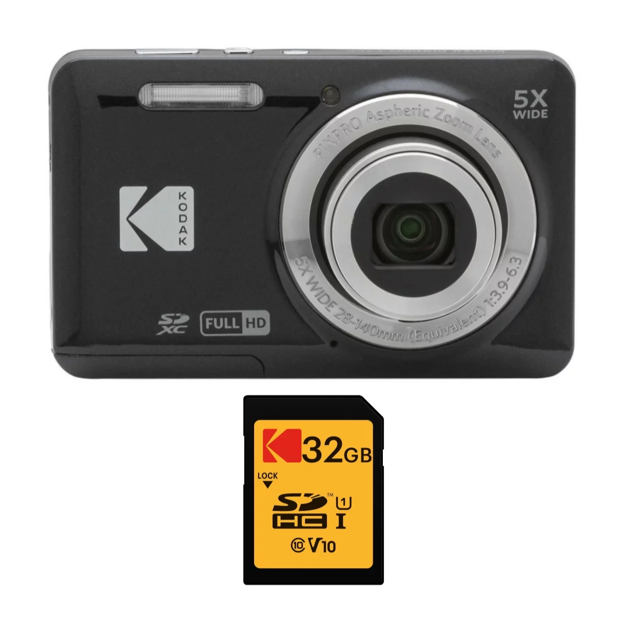 Kodak PIXPRO Friendly Zoom FZ55 Digital Camera (Black) with 32GB Memory Card