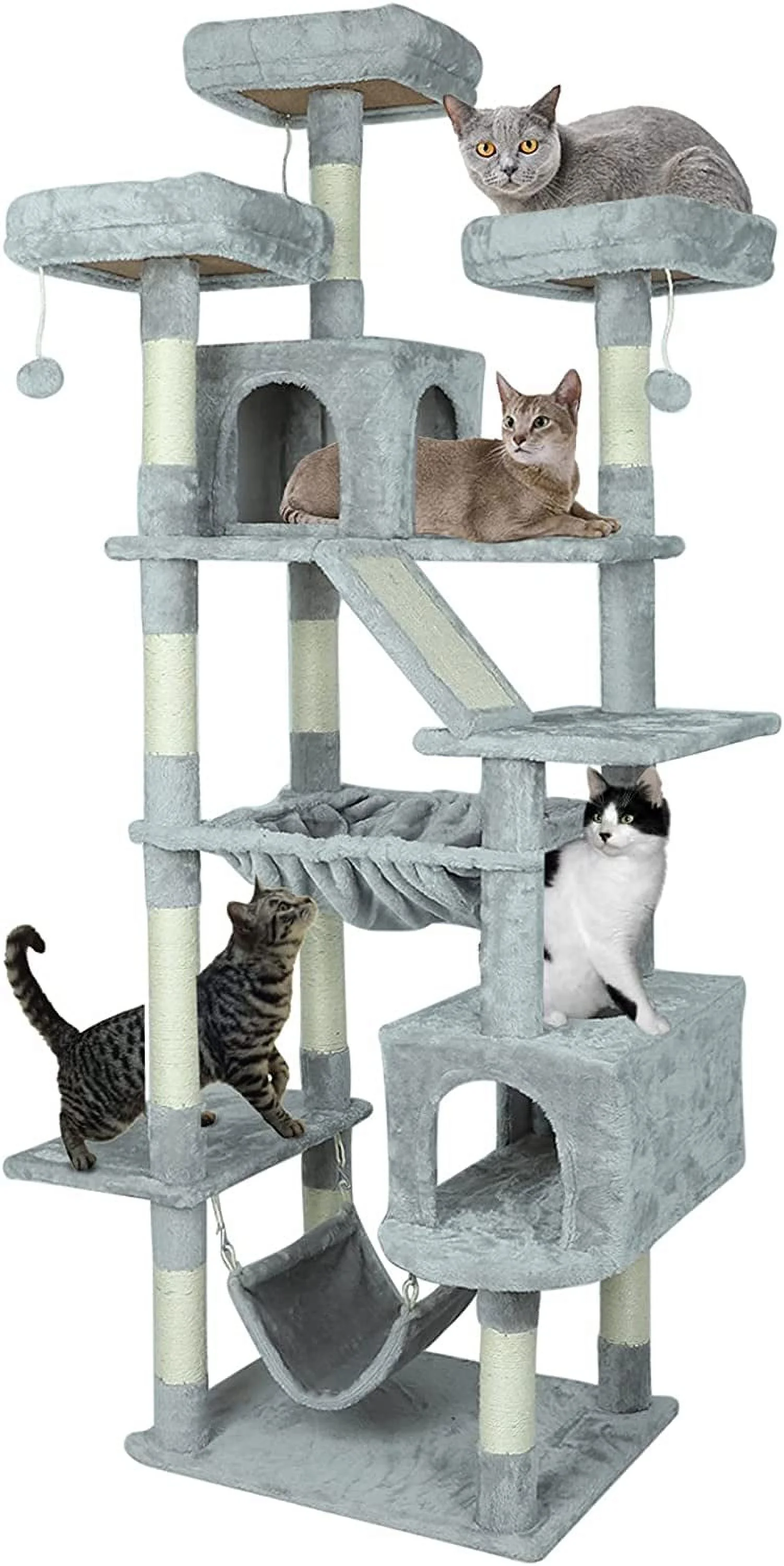 73 inches XXL Cat Tree Multi-Level Cat Tower Cat Furniture for Large Cats with Scratching Posts,Padded Plush Perch, Cozy Basket and Hammock