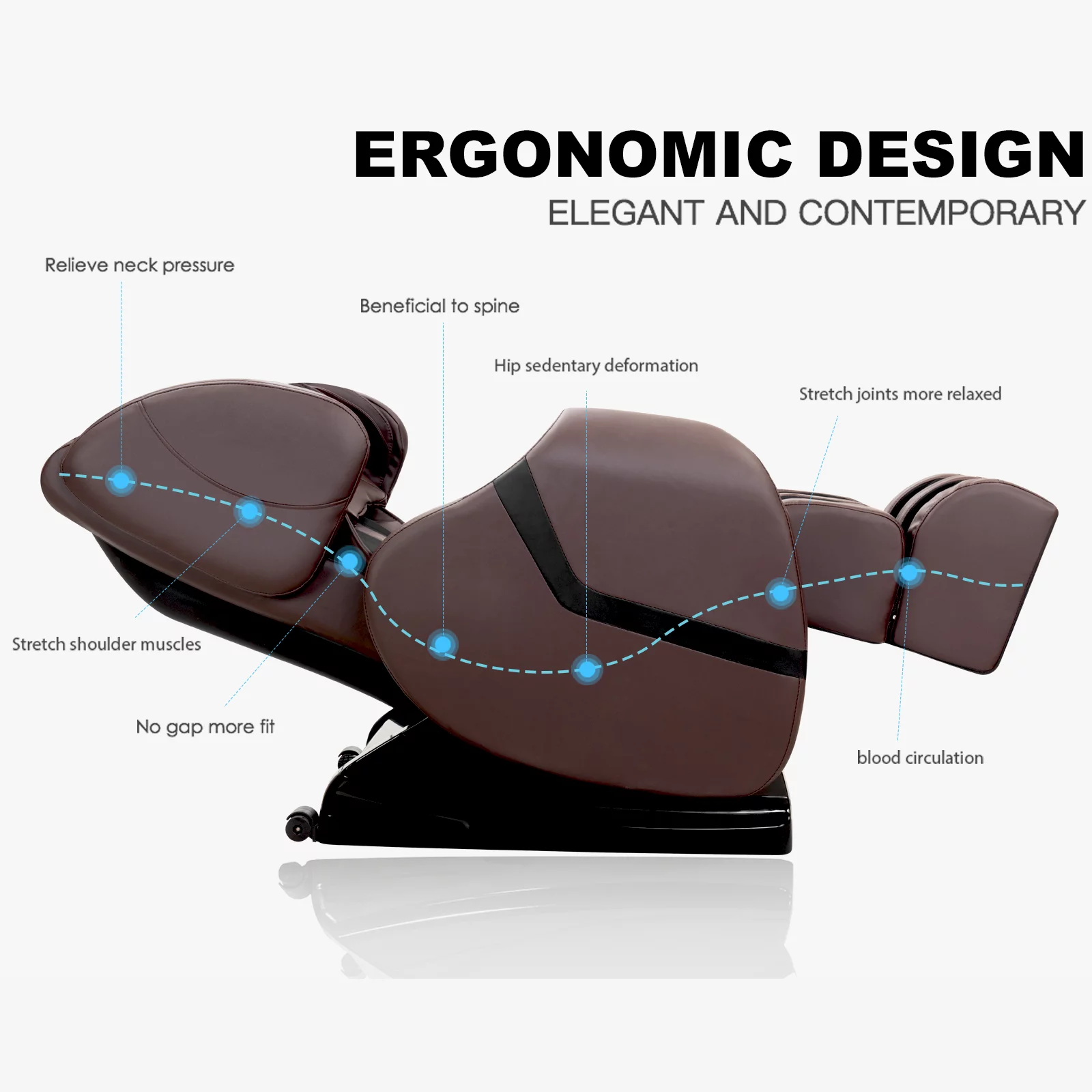 Uenjoy Full Body Zero Gravity Massage Chair Shiatsu Recliner Built-In Heat and Air Massage System Foot Rest - Brown