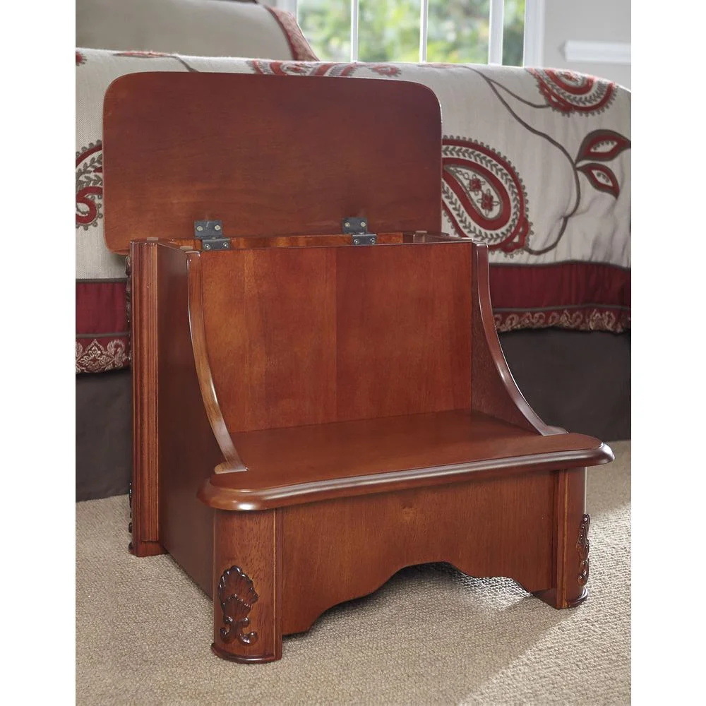 Linon Woodbury Wood Bed Steps with Storage in Brown