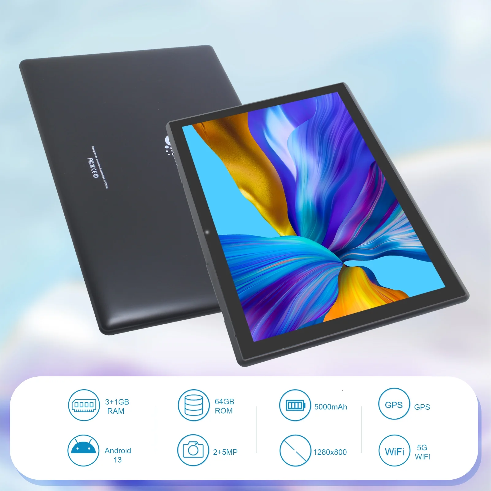 CWOWDEFU 10 Inch Android 13 Tablet 2024, 4(3+1) GB+64GB 512GB Expand, 5G Wi-Fi 10.1 inch Tablet GPS, Black