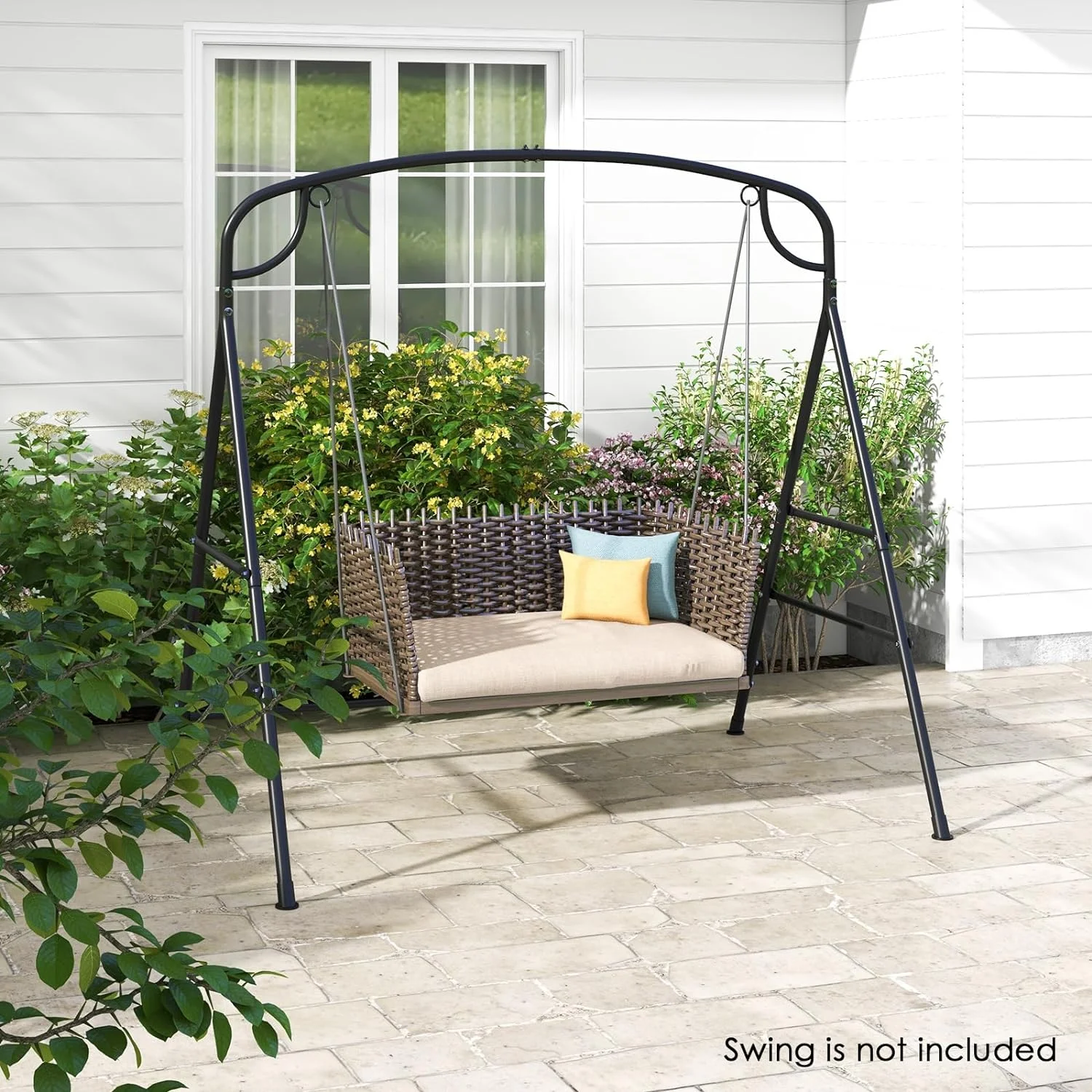 Outdoor Swing Frame Heavy-Duty Metal Porch Swing Stand with Side Bars & 2 Rings, 660 lbs Weight Capacity, A-Frame Swing Frame for Garden, Backyard, Balcony