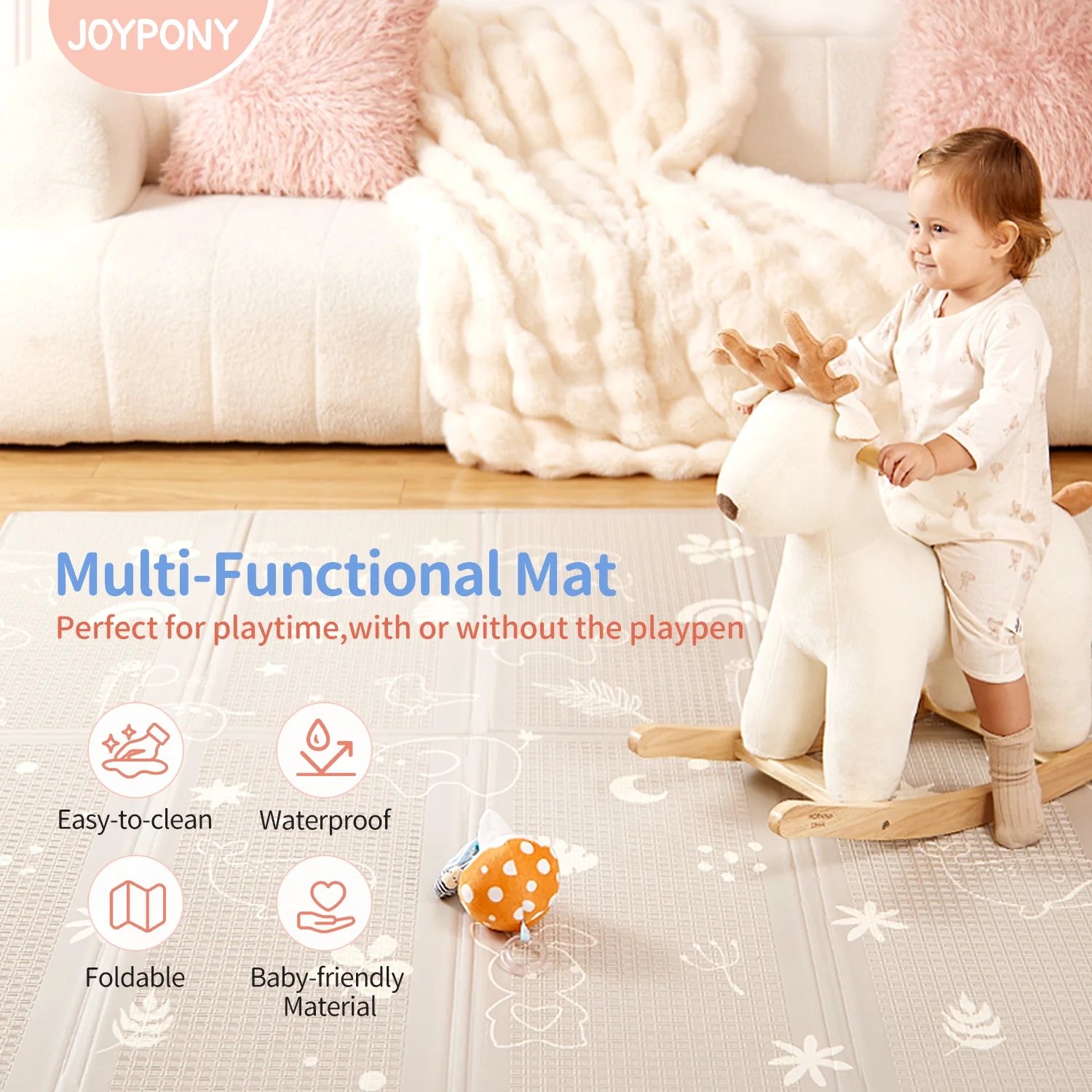 Joypony Grey Baby Playpen,Baby Playards Large Safety Play Center Yards,Kids Play Activity Center with Gate,Super Soft Mesh, Sturdy Fence Play Area for Toddlers,50 x 50 x 27 inches