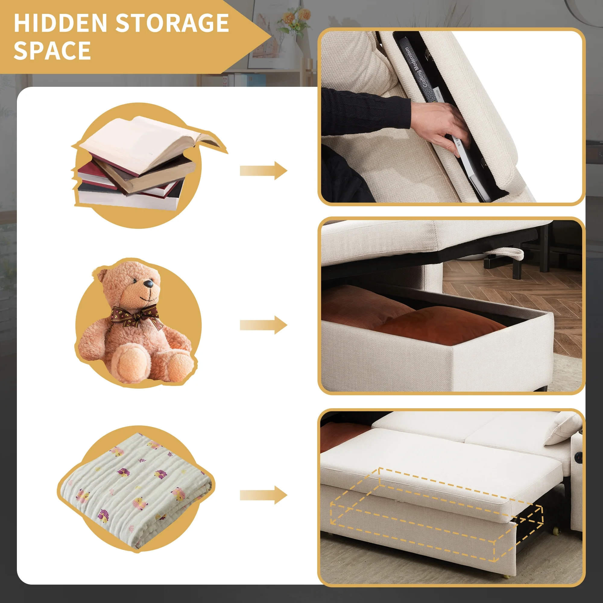 Duraspace Sectional Sleeper Sofa with Storage Chaise, Reversible Pull Out Couch Sofa Bed, L-Shape Beige