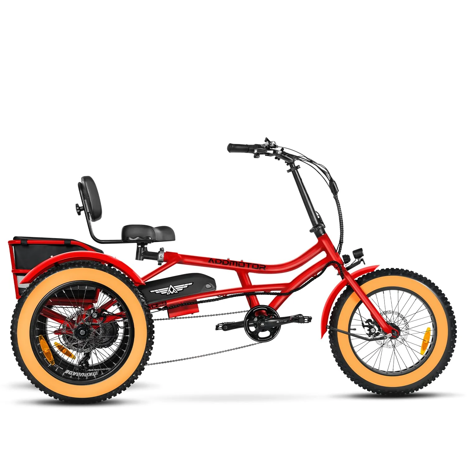 Addmotor M-360II Semi-Recumbent Electric Trike, 85MI, Fat Tire 3 Wheel Electric Bike for Adults, 750W 48V 20Ah Electric Tricycle for Seniors, 20