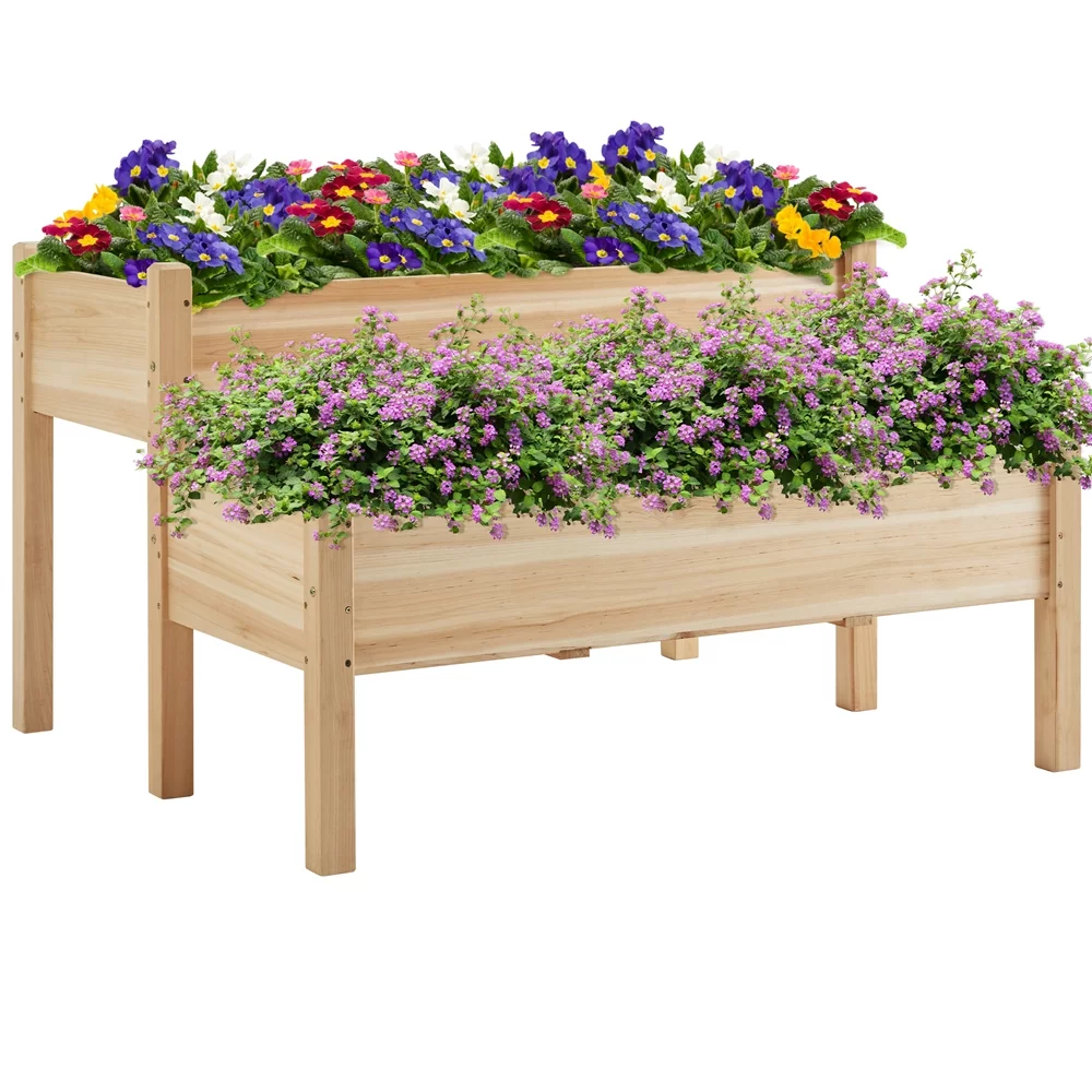 Topeakmart 2-Tier Elevated Wooden Planter Box Raised Garden Bed, 29.5