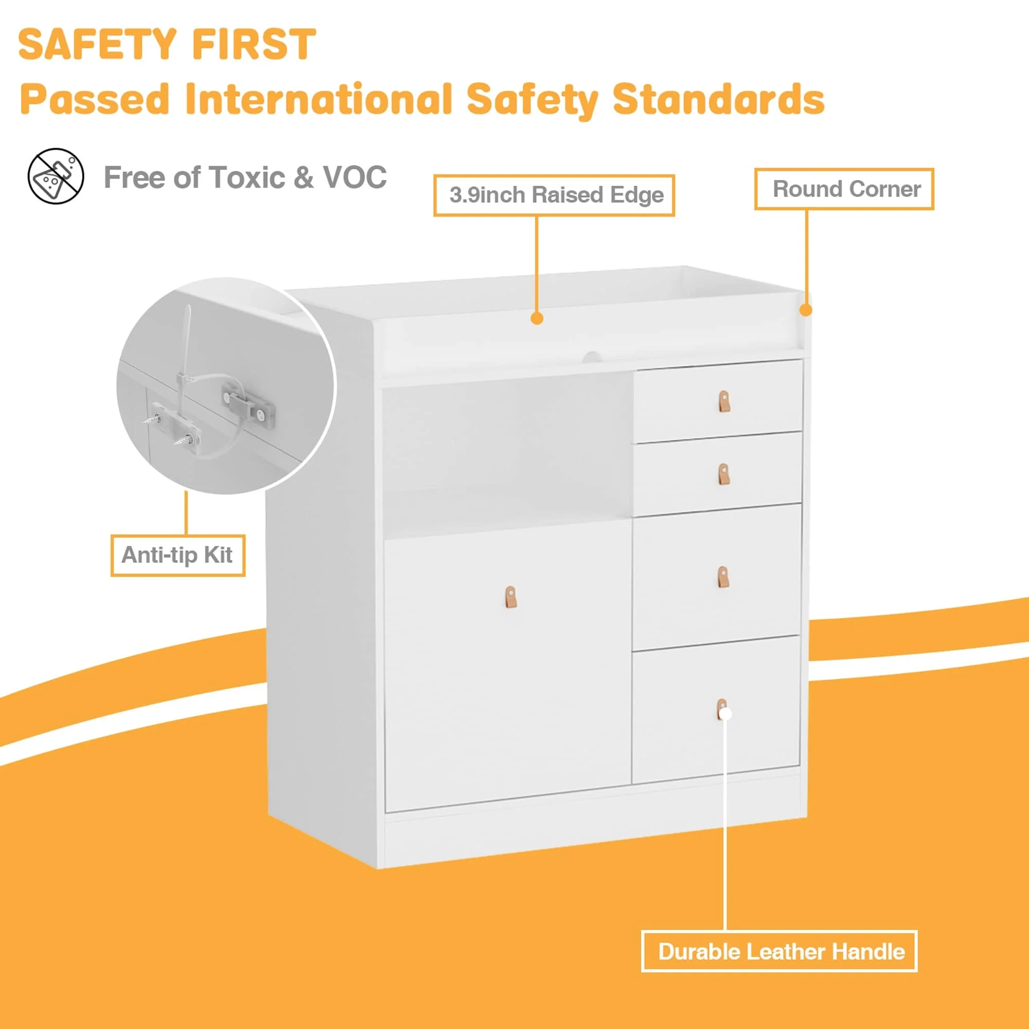 Modern Wooden Changing Dresser - Durable Construction, Baby Dresser