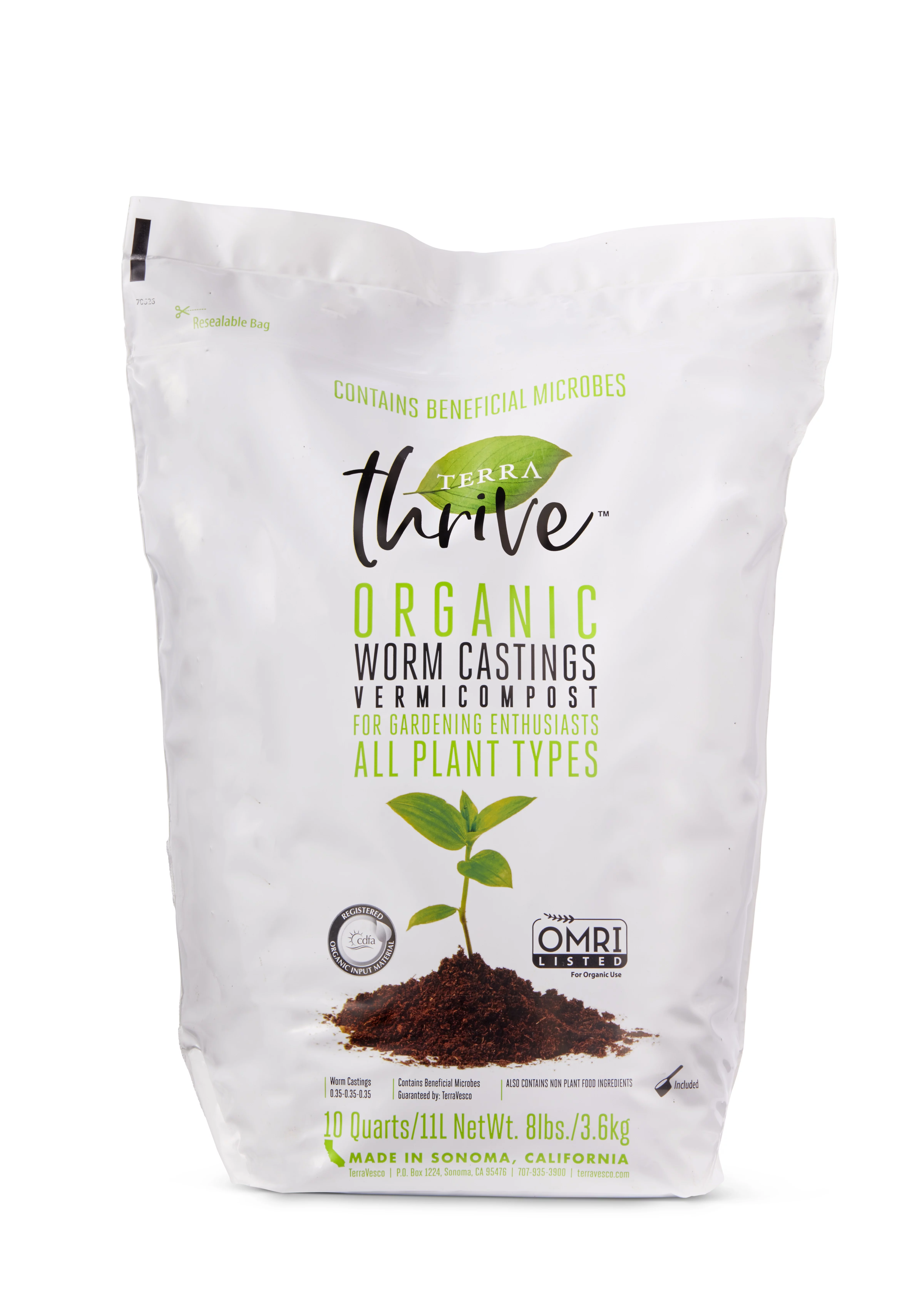 TerraThrive Organic Worm Castings Dry Blend Soil Conditioner, 10 qt., 8.2 lbs- 100% Organic