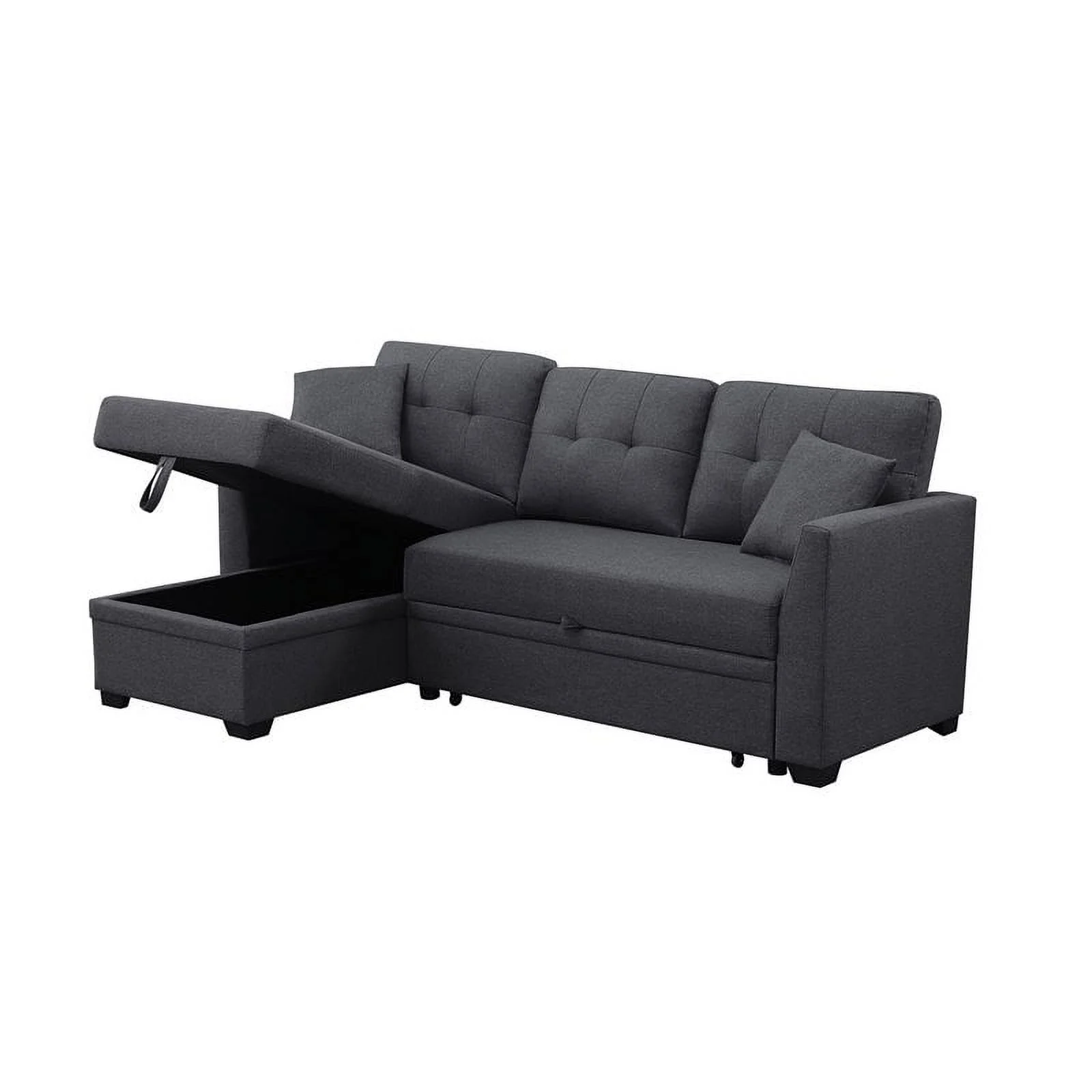 Alexent 3-Seat Modern Fabric Sleeper Sectional Sofa with Storage in Dark Gray