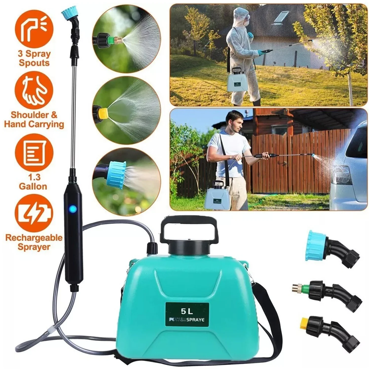 Rechargeable Electric Garden Plant Sprayer 1.35Gallon Battery Powered Sprayer
