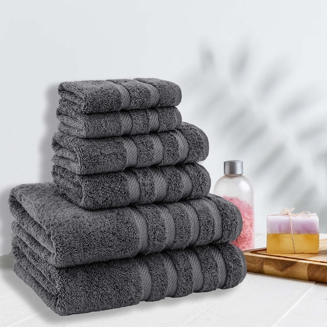 American Soft Linen Gray Towel Set 100% Turkish Cotton Towels for Bathroom 6 Piece