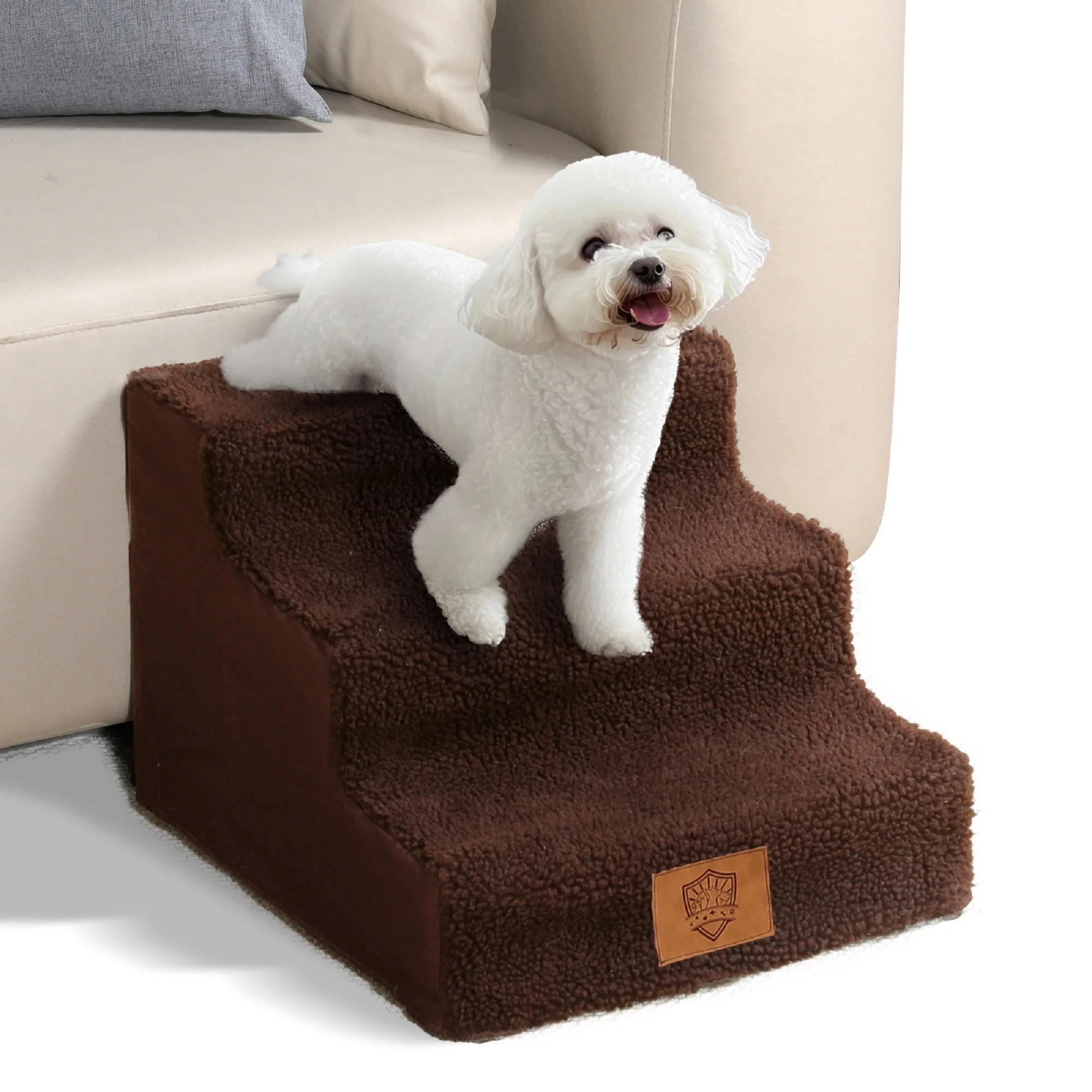 TOPMART 3 Step Pet Stair for Dogs,Non-Slip Plastic Dog Stair for High Beds,11.8''High,Brown