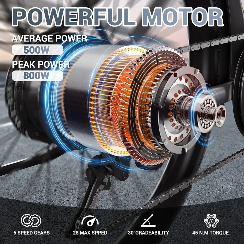 TST Electric Bicycle for Men, 500W Adult Step-Over Electric Bike, 26