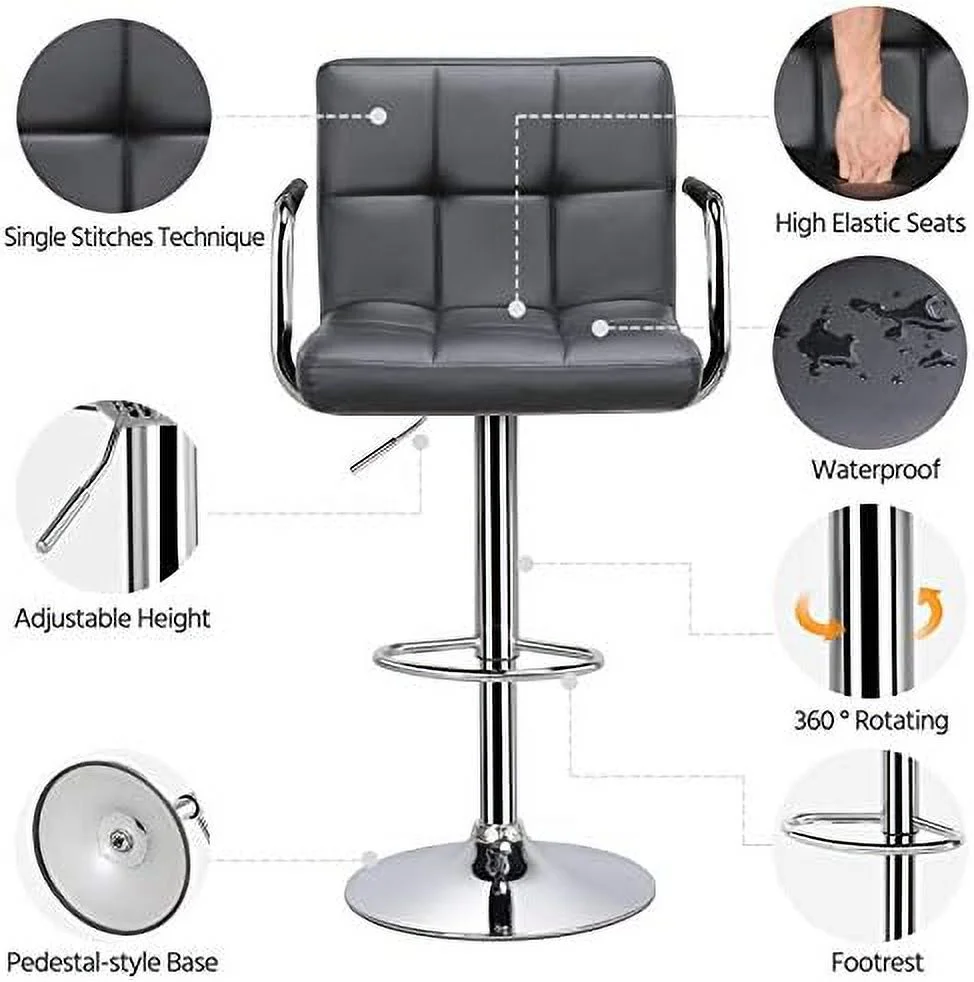 TJUNBOLIFE Tall  Stools  Modern Square PU Leather Adjustable BarStools Counter Height Stools with Arms and Back  Chairs ° Swivel Stool  Beige