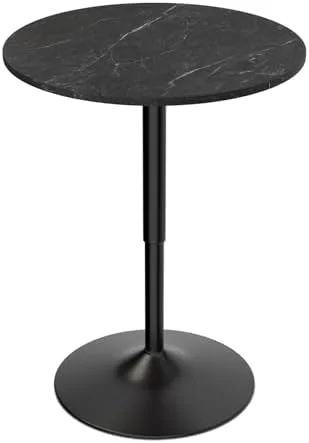 WTYNKAE 23.5'' Round Adjustable Height Wood  Pub Table Adjustable Range 27.5"-36" Living Room Dining Room  Cocktail Table (White Black)