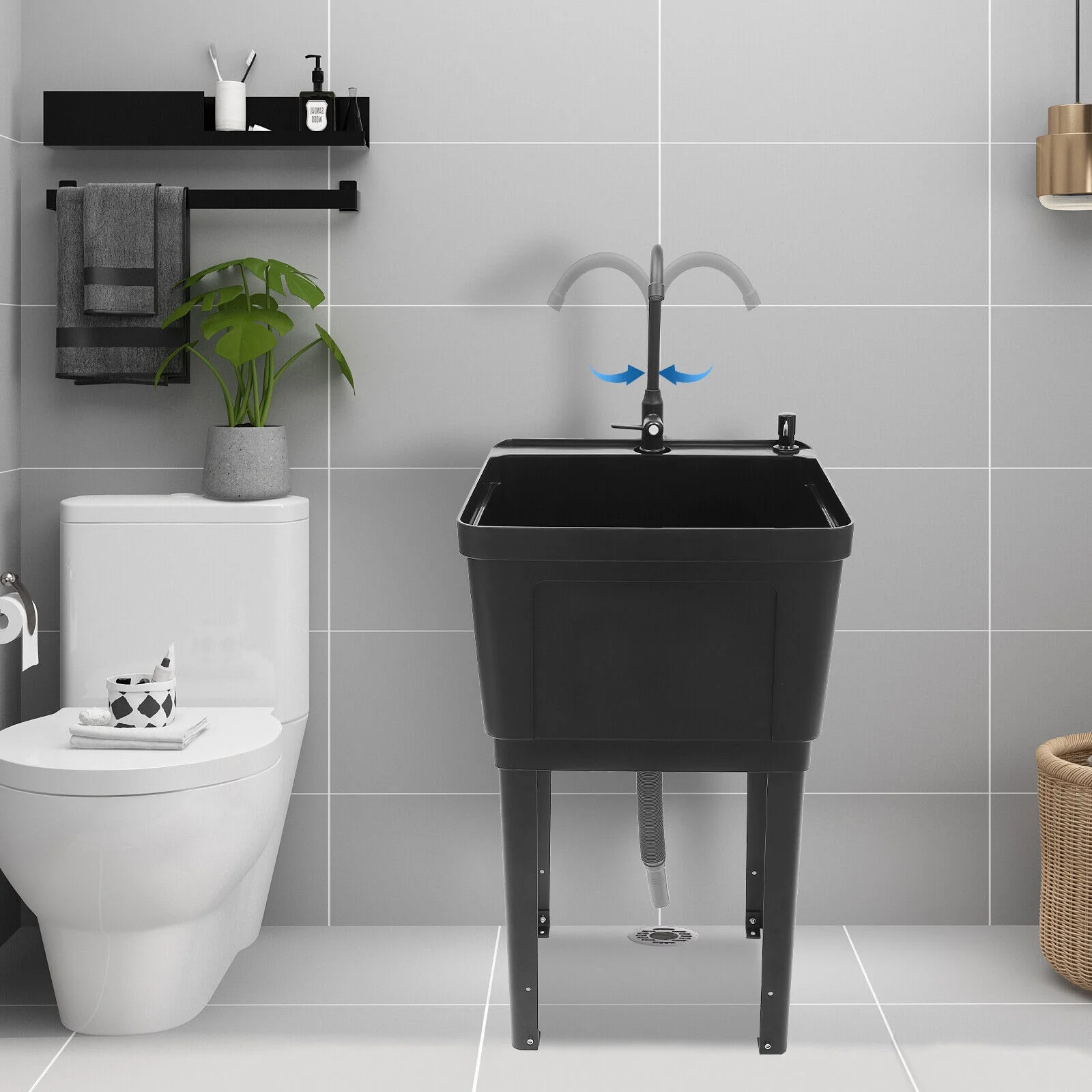 Black/White Laundry Utility Sink Tub Sink Freestanding Wash Station with Faucet White/Black