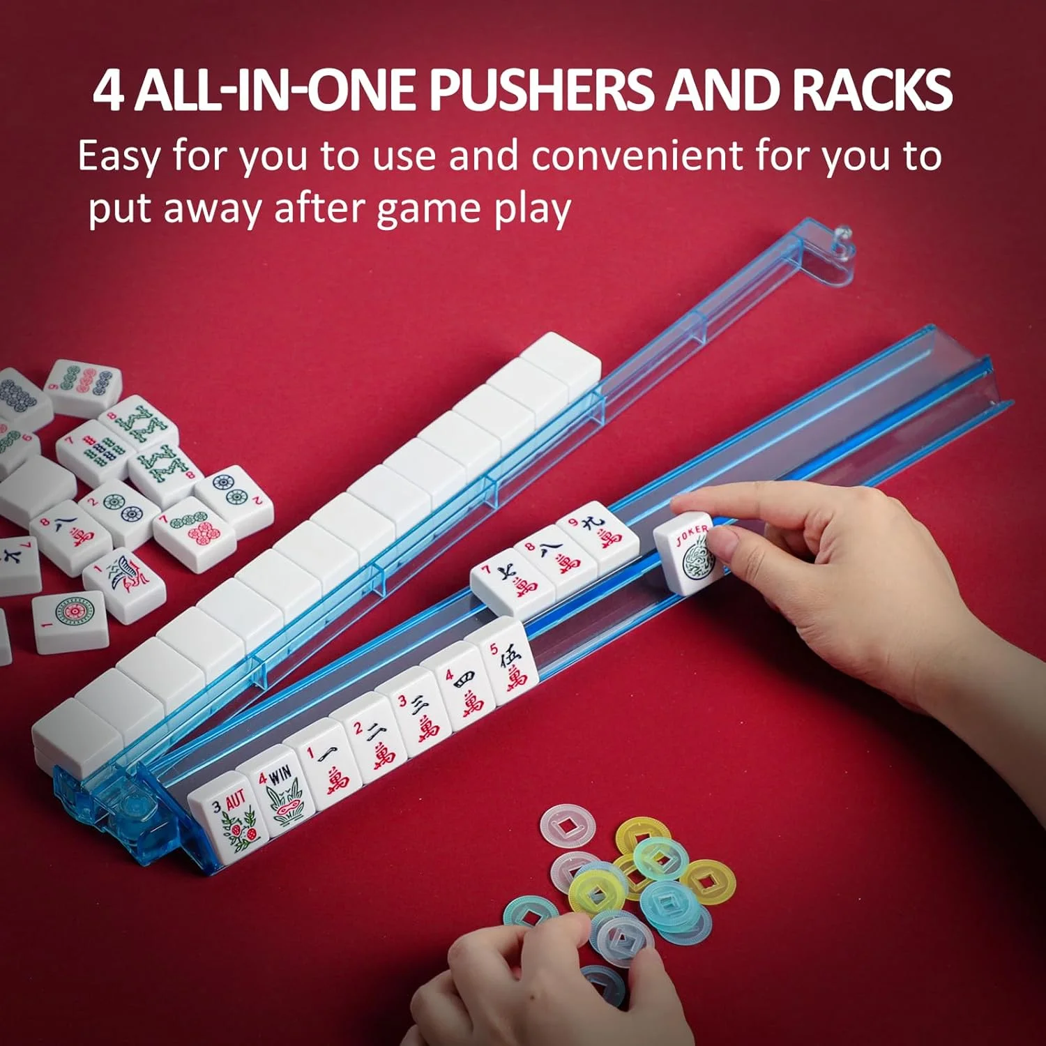 American Mahjong Set,Red Bag,166 Mahjong Sets,4 All-in-One Rack/Pushers,Mahjong Tiles Set with Manual (Mah-Jongg,Majiang)