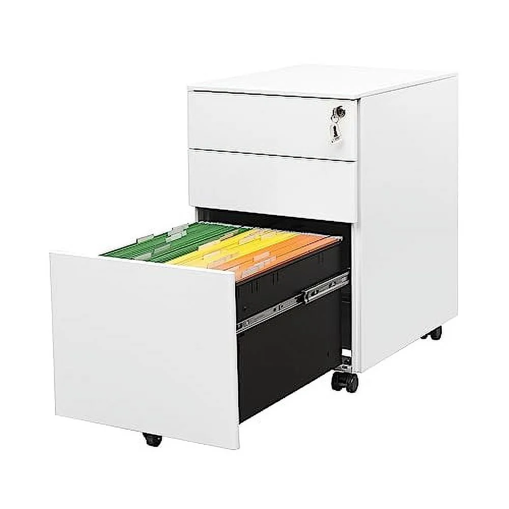 LVSTEEL 2 Drawer Vertical File Cabinet with Lock, Under Desk Metal Mobile Filing Cabinet for Home Office fits Legal/Letter/A4 File, Fully Assembled Except Wheels, White