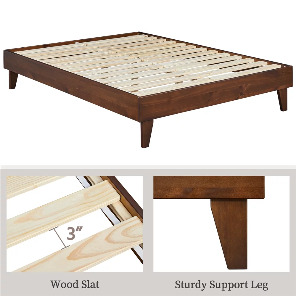 Yaheetech Platform Bed Frame with Wooden Slats,No Box Spring Needed,Full,Smoked Walnut
