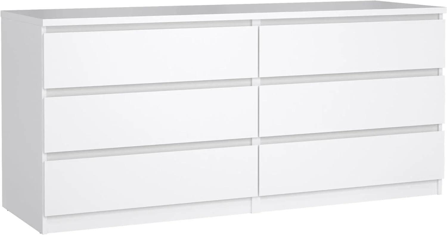 ONKER Scottsdale 6 Drawer Double Dresser, White High Gloss
