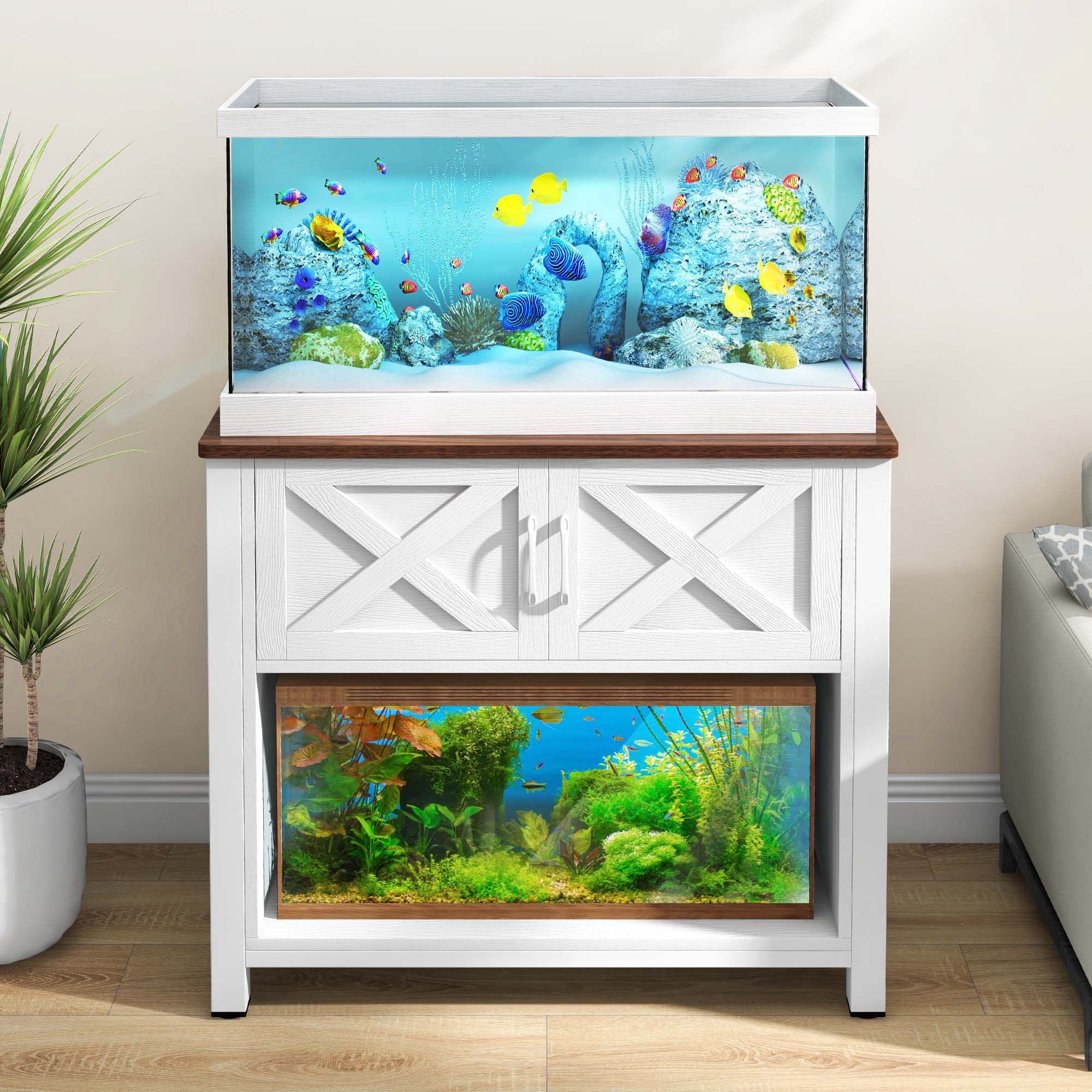 Dextrus Heavy Duty Metal Aquarium Stand with Power Outlets, 40-55 Gallon Fish Tank Stand, Turtle Tank, Reptile Terrarium with Cabinet, 670LBS Capacity-White