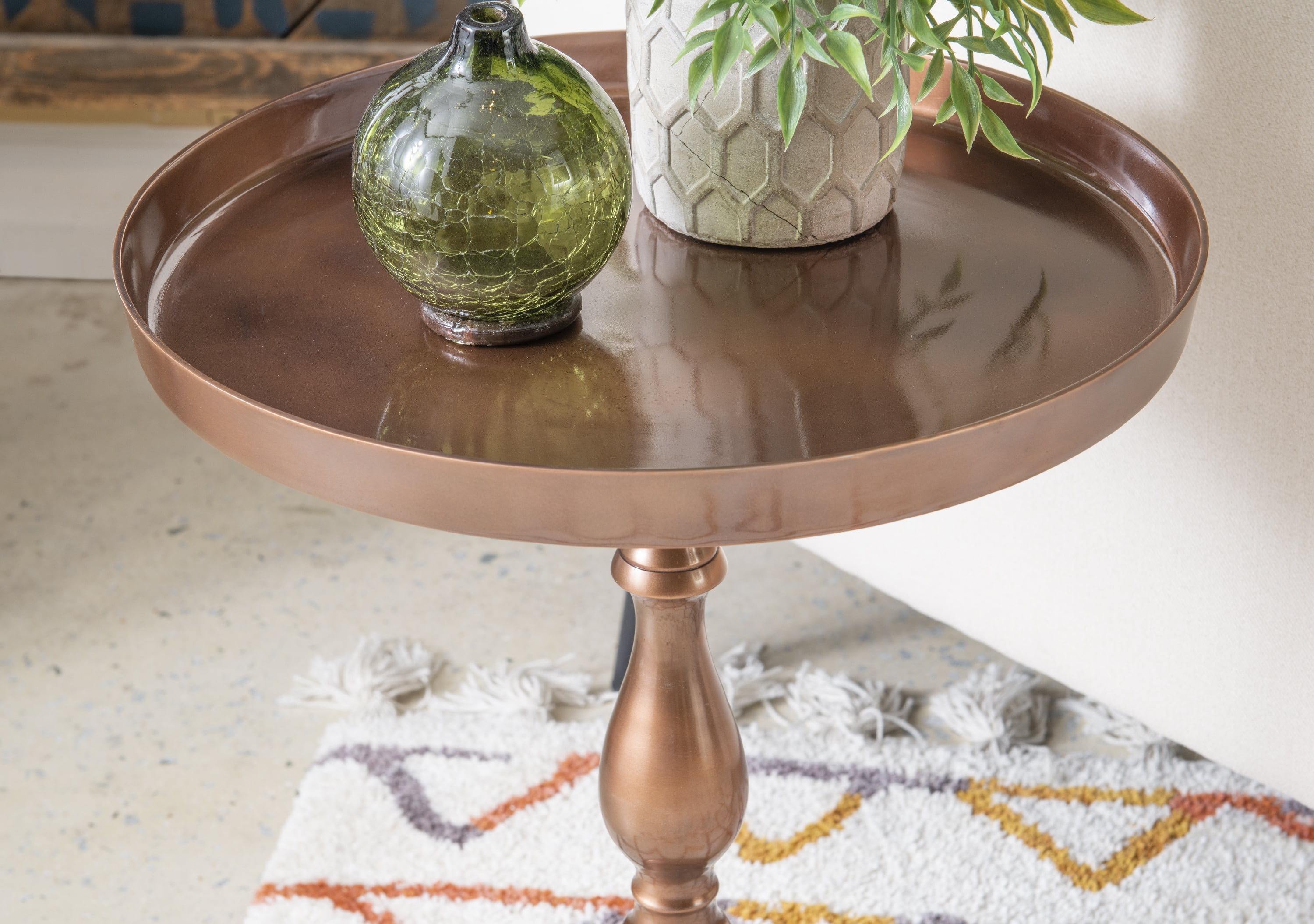 Wiggins Round Metal Pedestal Accent Side Table, Antique Copper