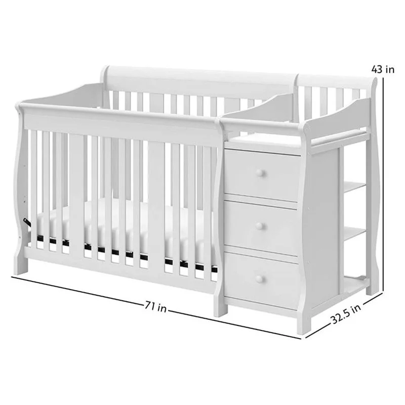 6-Drawer Double Dresser and Baby Crib with Changing Table Set in Pure White