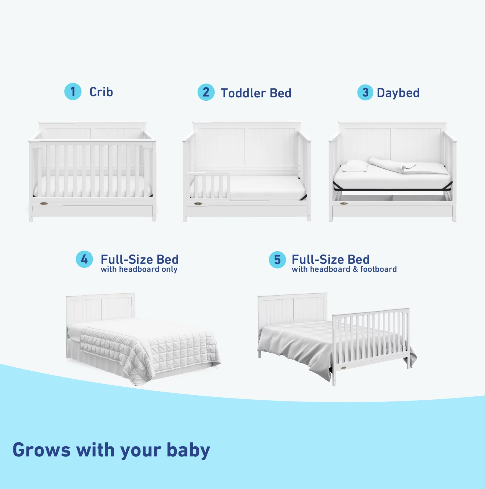 Graco Hadley 5-in-1 Convertible Baby Crib with Drawer, White