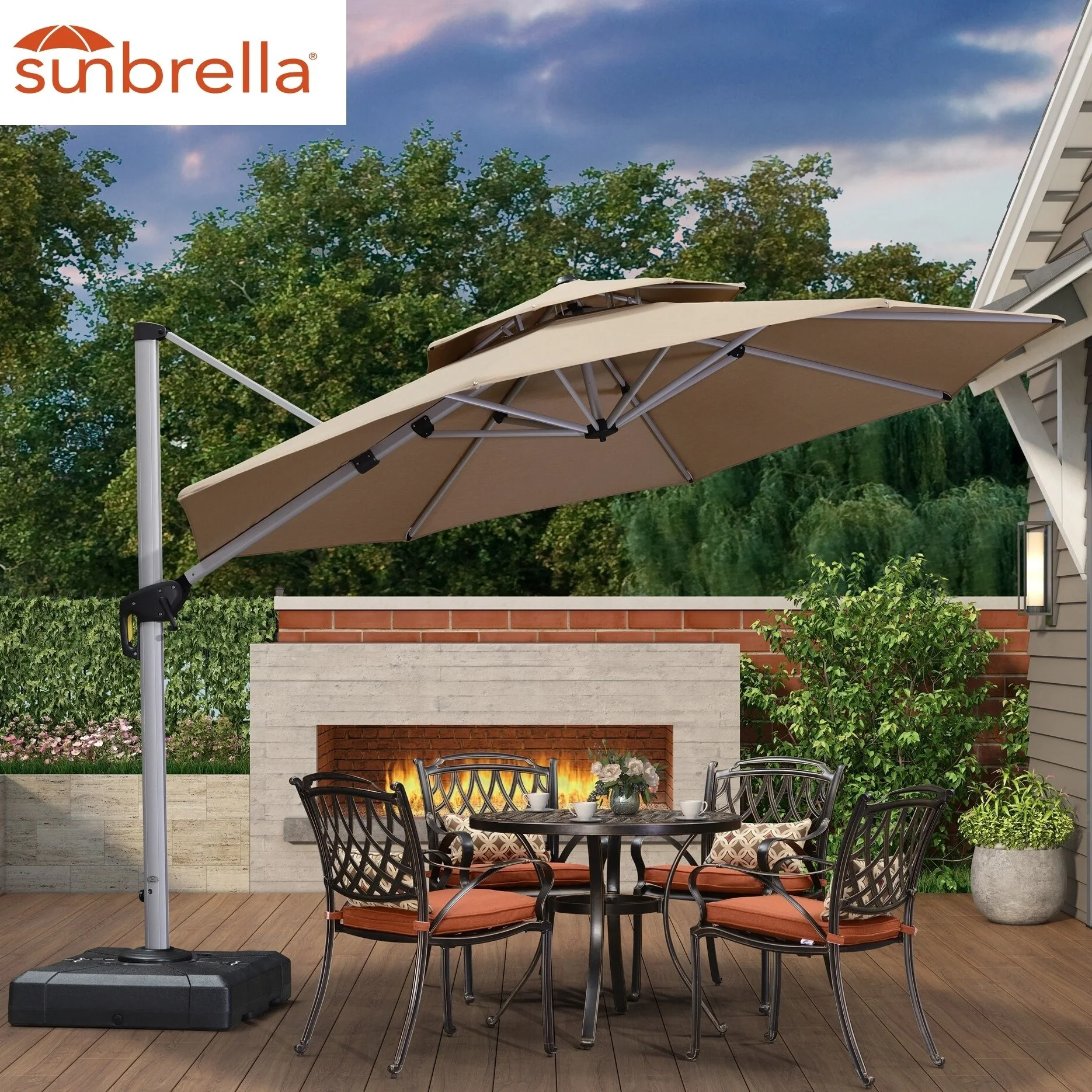 PURPLE LEAF  Sunbrella Umbrella 11ft Deluxe Round Patio Umbrella Grey/Classic
