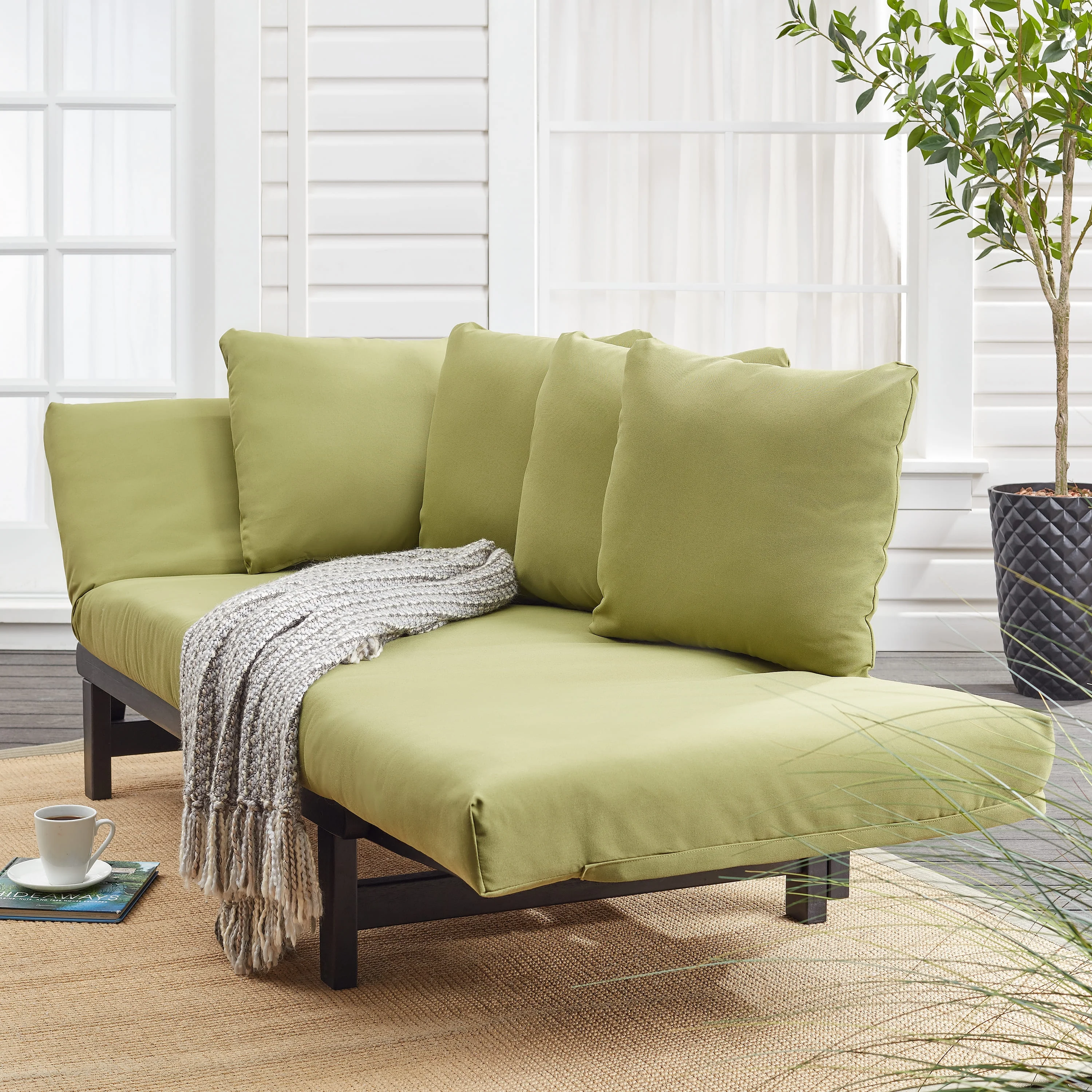 Better Homes & Gardens Delahey Convertible Studio Outdoor Daybed Sofa, Green Cushion