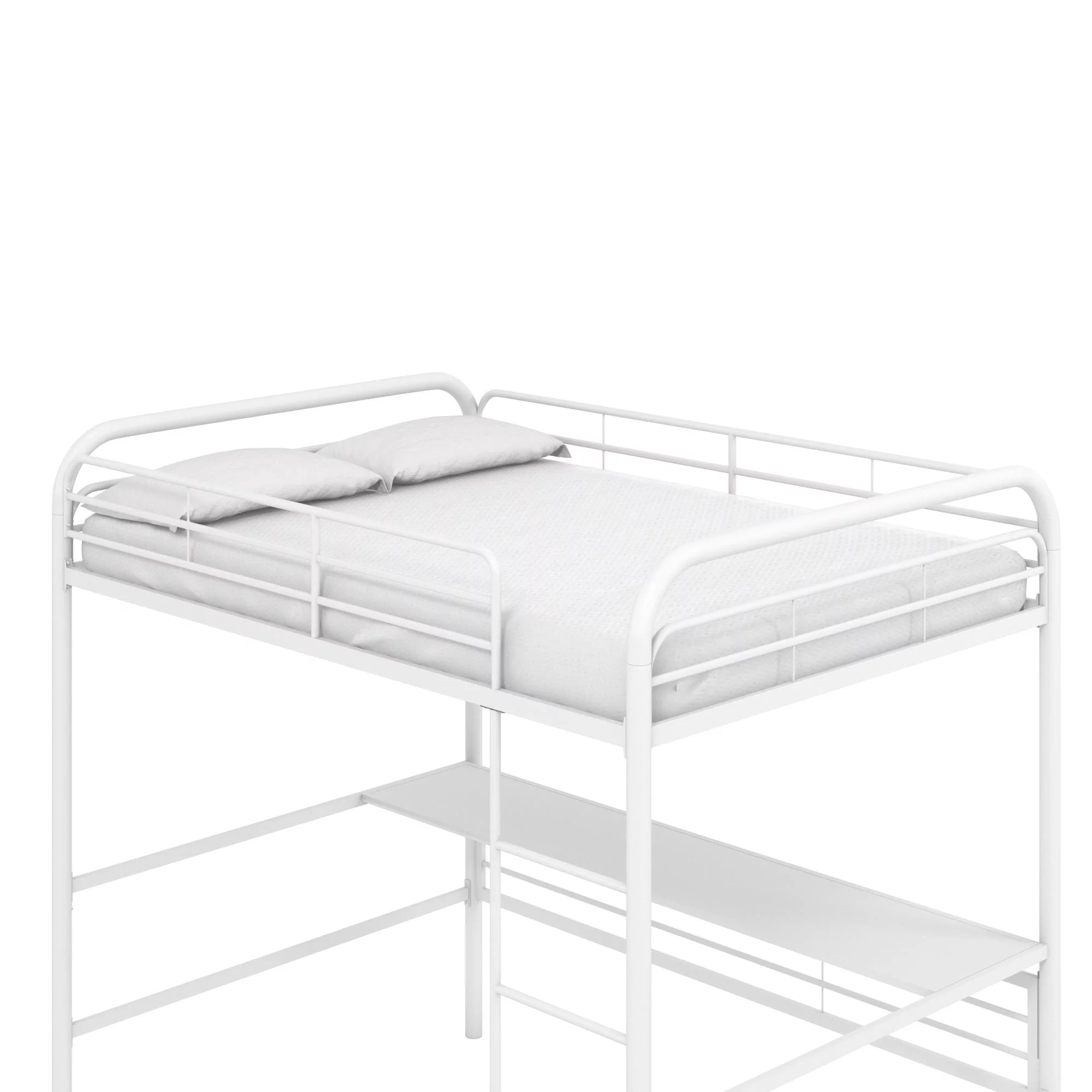 DHP Shawn Full Metal Loft Bed with Desk, Off White/Off White