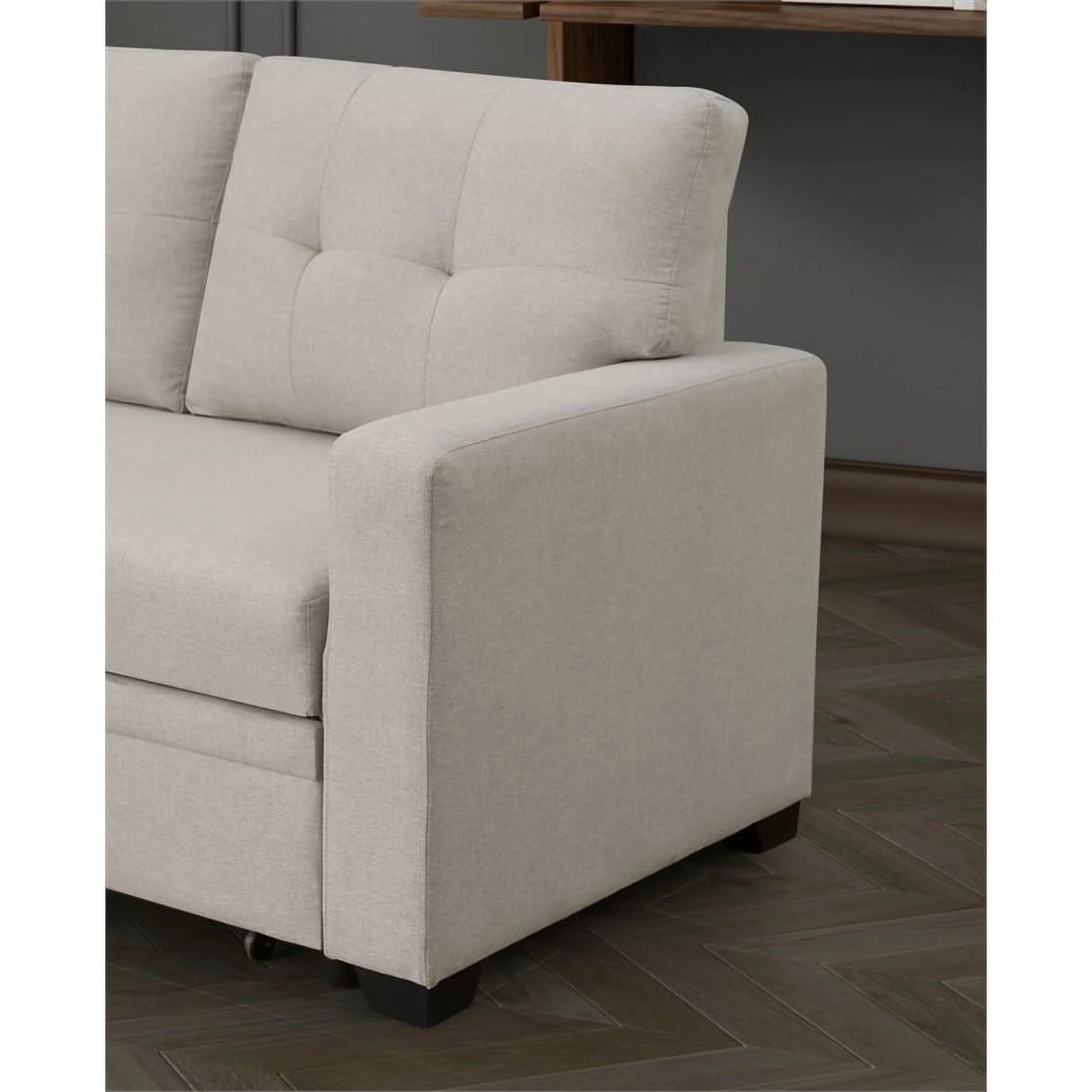 Devion Furniture Polyester Fabric Reversible Sleeper Sectional Sofa-Beige