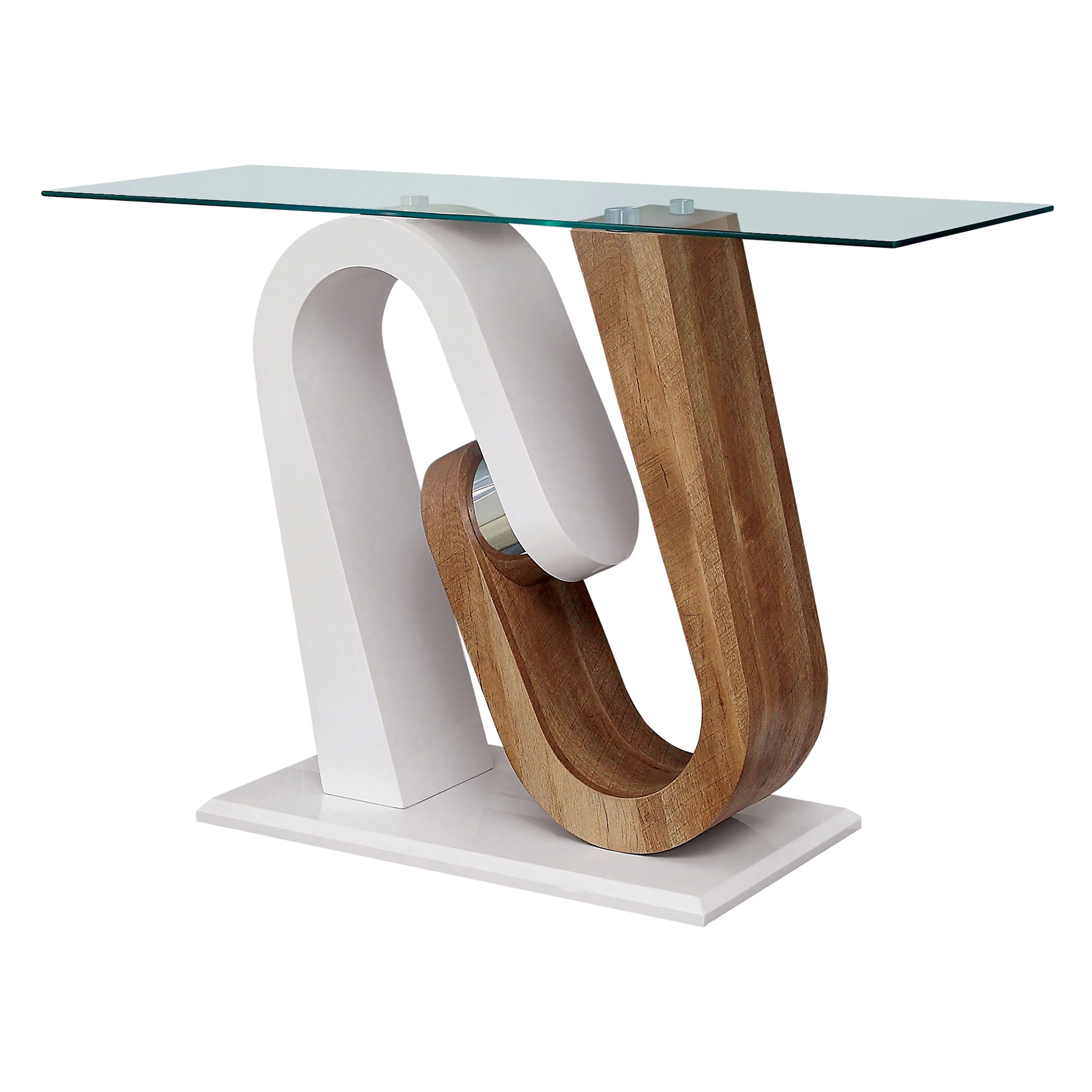 Furniture of America Lyela Glass Top Sofa Table, White