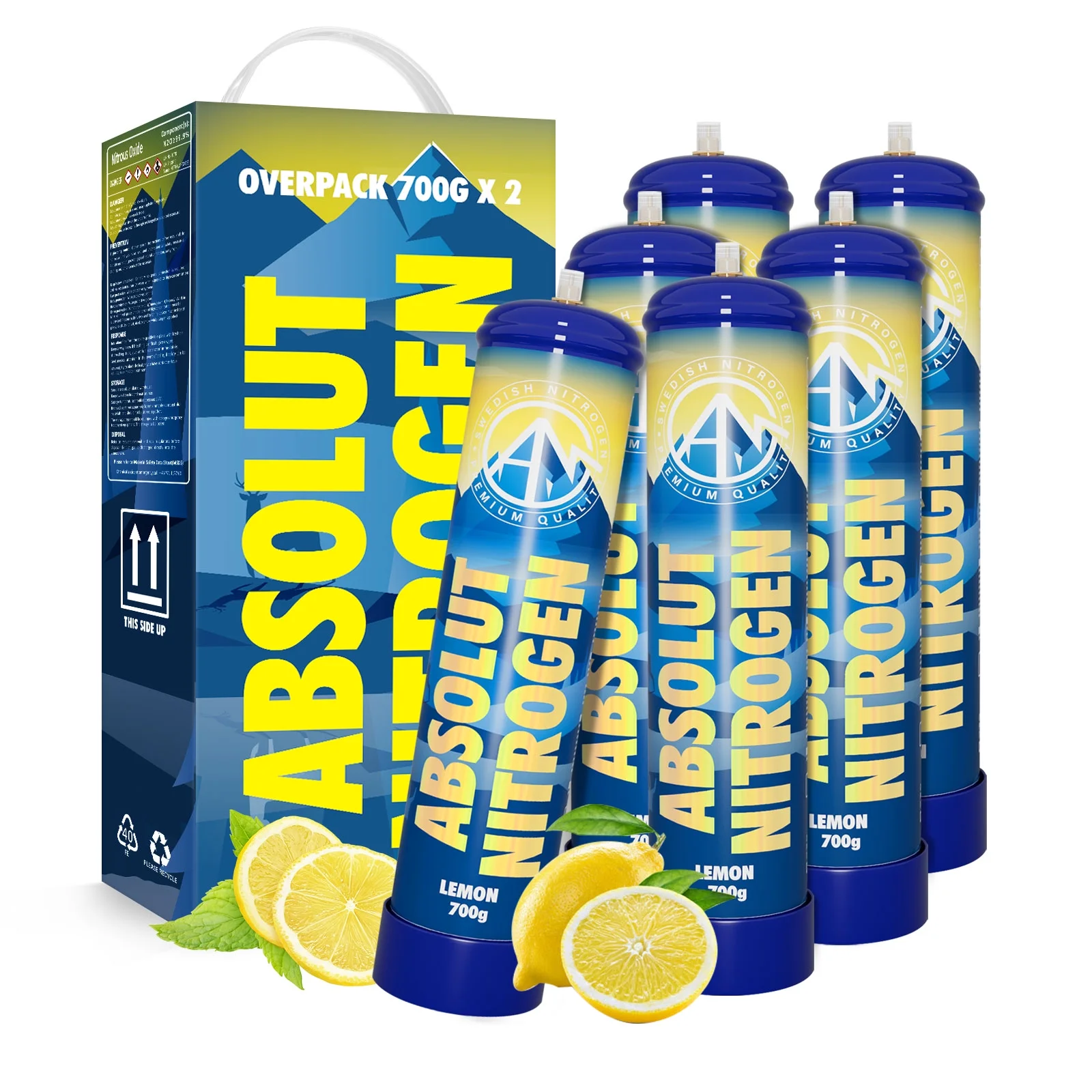 Hotwhip Nitrous Oxide Whipped Cream Charger (Lemon, 6pc, 700g 1.1L) - Nitrous Tank Whip Cream Charger, Nitrous Oxide Canister, N20 Whipped Cream Chargers, Nitrous Oxide Tank