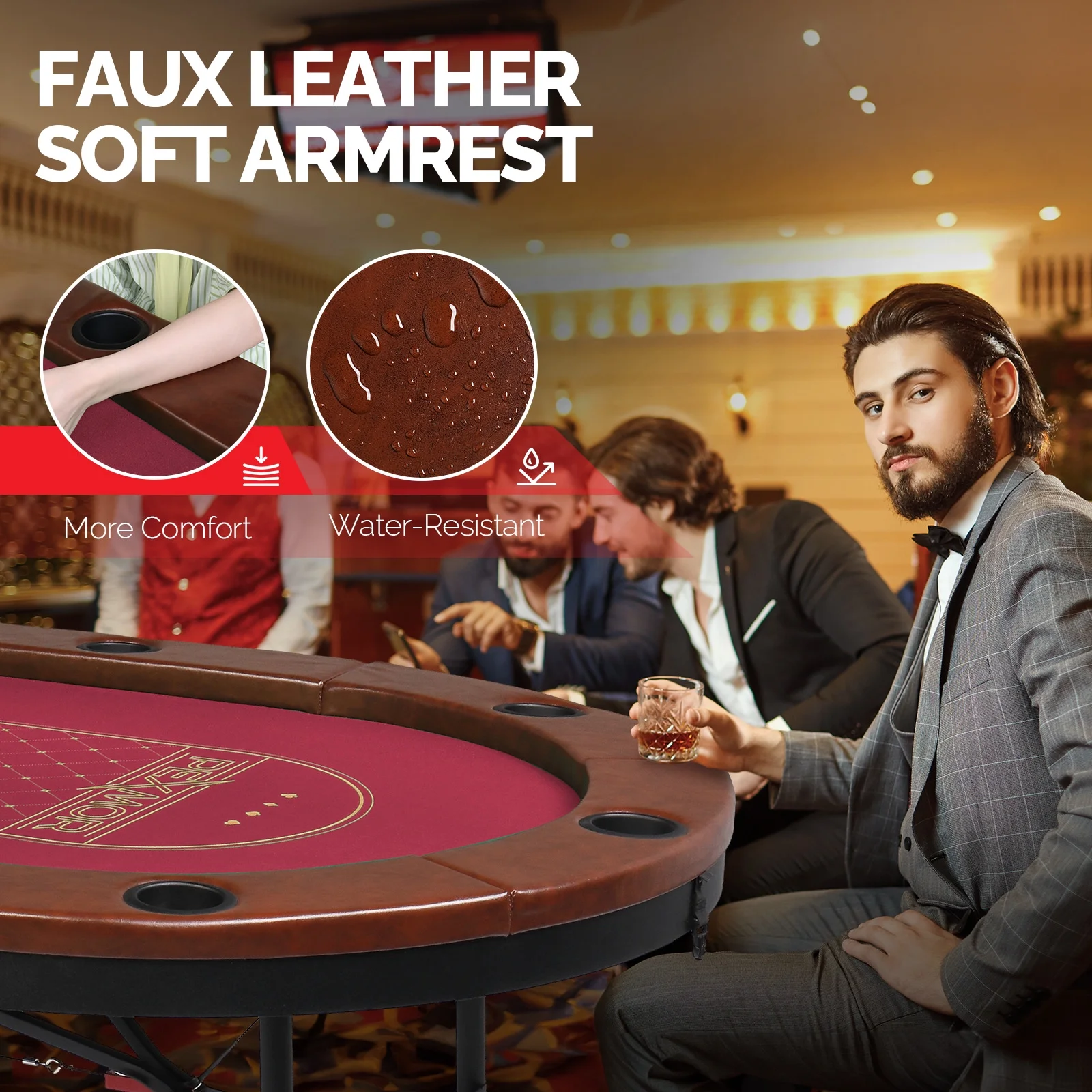 PEXMOR Foldable 10 Player Poker Table, Folding Casino Table Texas Holdem Poker Table, Portable Blackjack Card Game Table w/Stainless Steel Cup Holders & Padded Rails