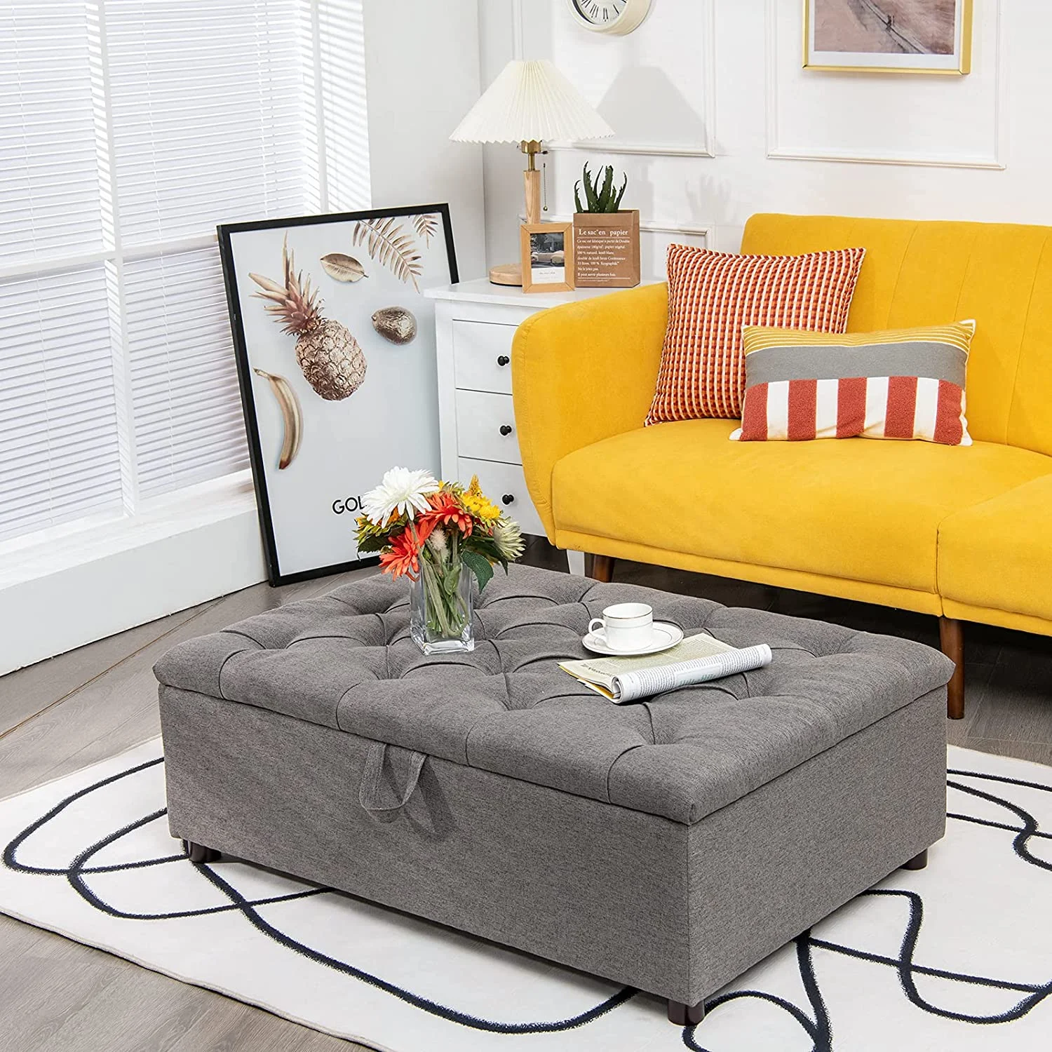 Ottoman Folding Bed, Fold Out Sleeper Bed with Mattress, Convertible Chair into Sofa Bed, Couch Sleeper w/Steel Frame, Dual Use Guest Bed Lounge Bed, Living Room Bedroom Office (Grey)